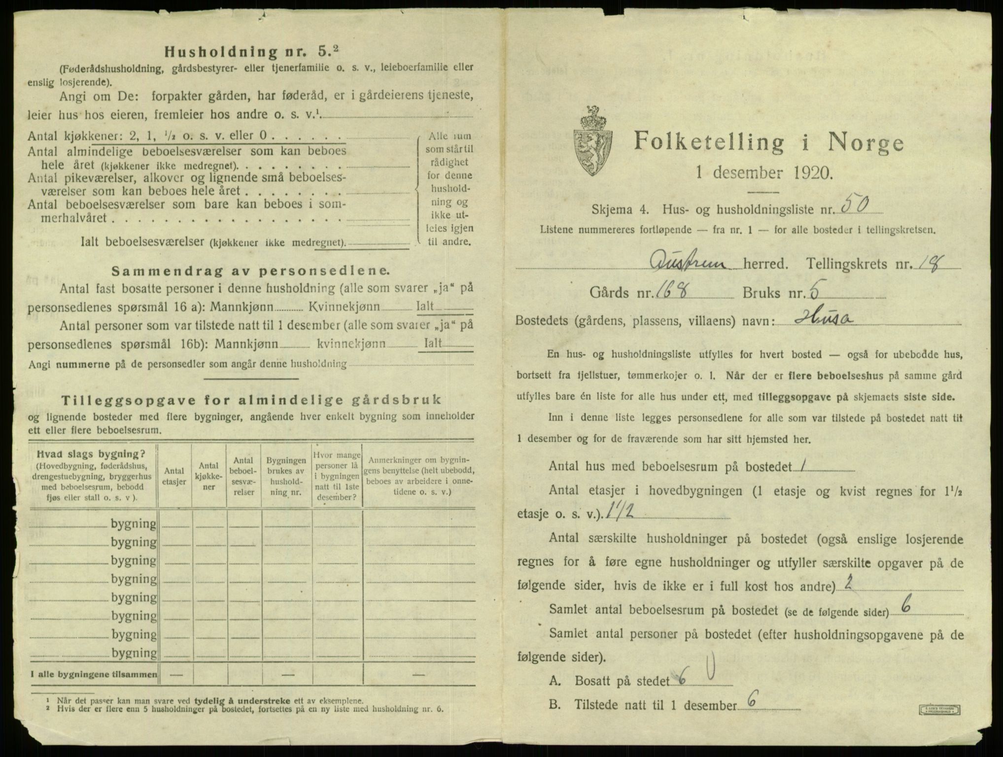 SAB, 1920 census for Austrheim, 1920, p. 950