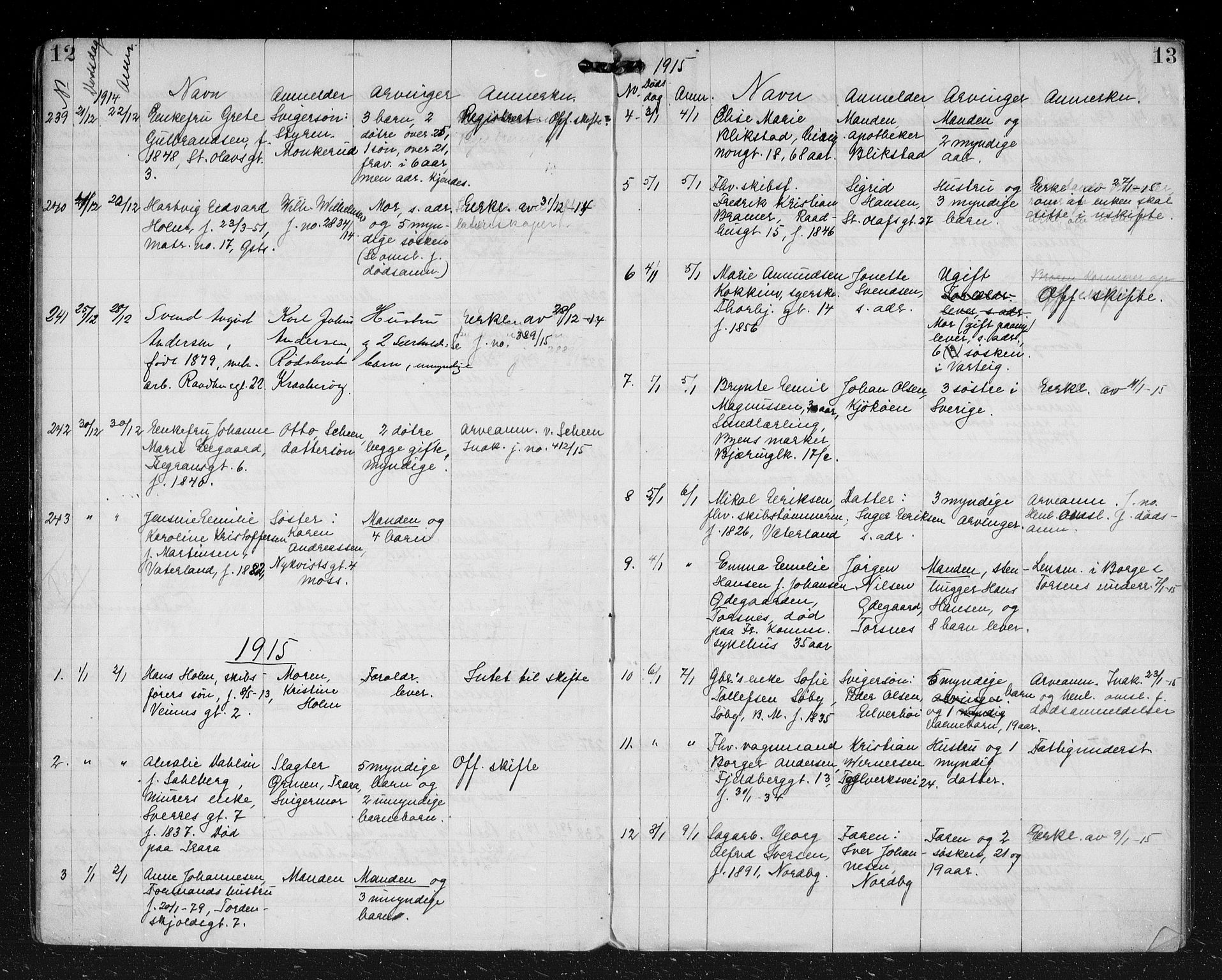 Fredrikstad byfogd, AV/SAO-A-10473a/H/Ha/Hab/L0006: Dødsfallsprotokoll, 1914-1918, p. 12-13