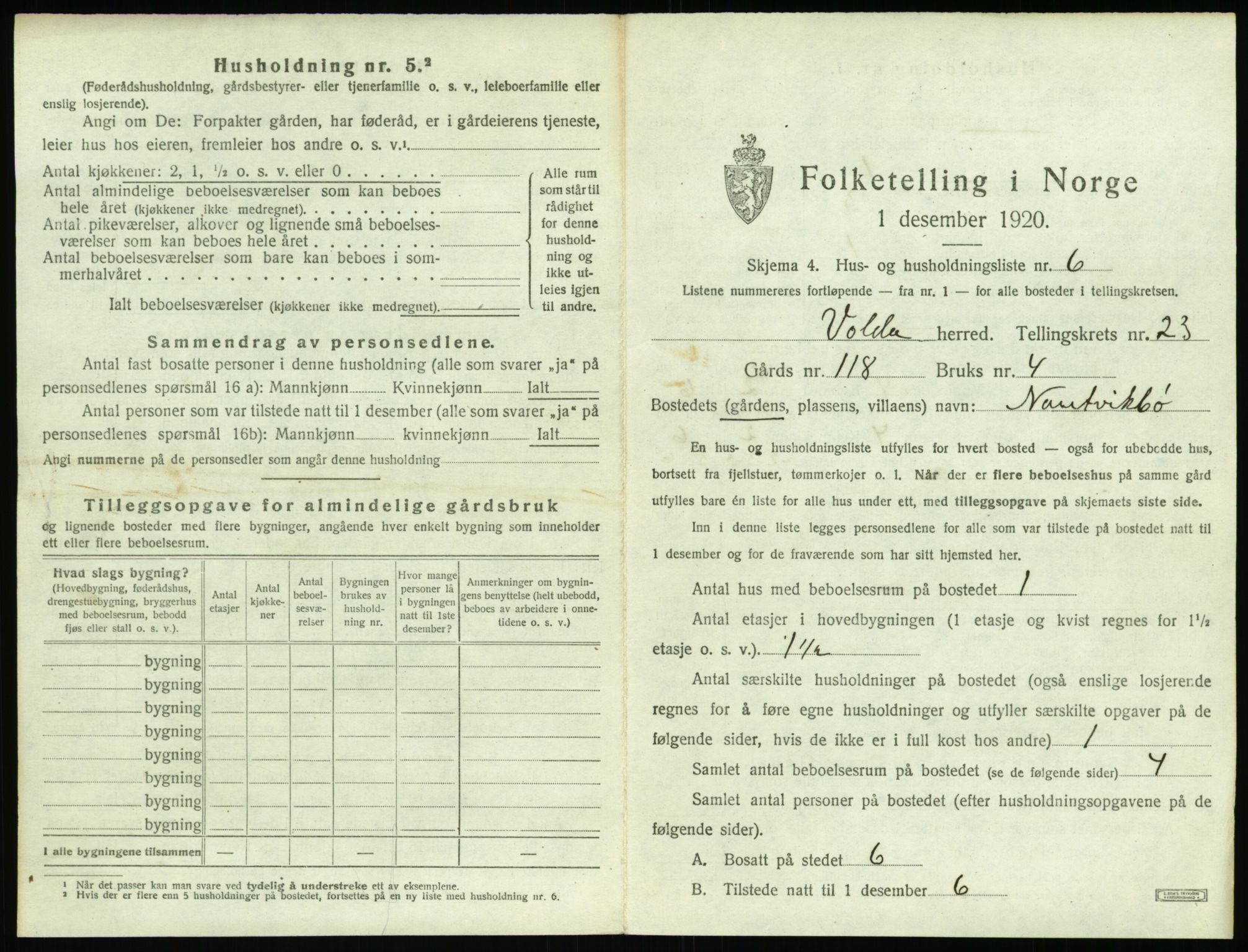 SAT, 1920 census for Volda, 1920, p. 1576