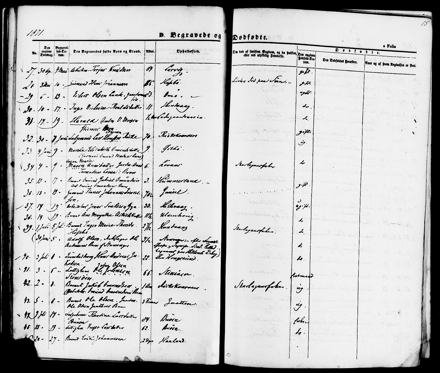 Hetland sokneprestkontor, AV/SAST-A-101826/30/30BA/L0006: Parish register (official) no. A 6, 1869-1884, p. 15