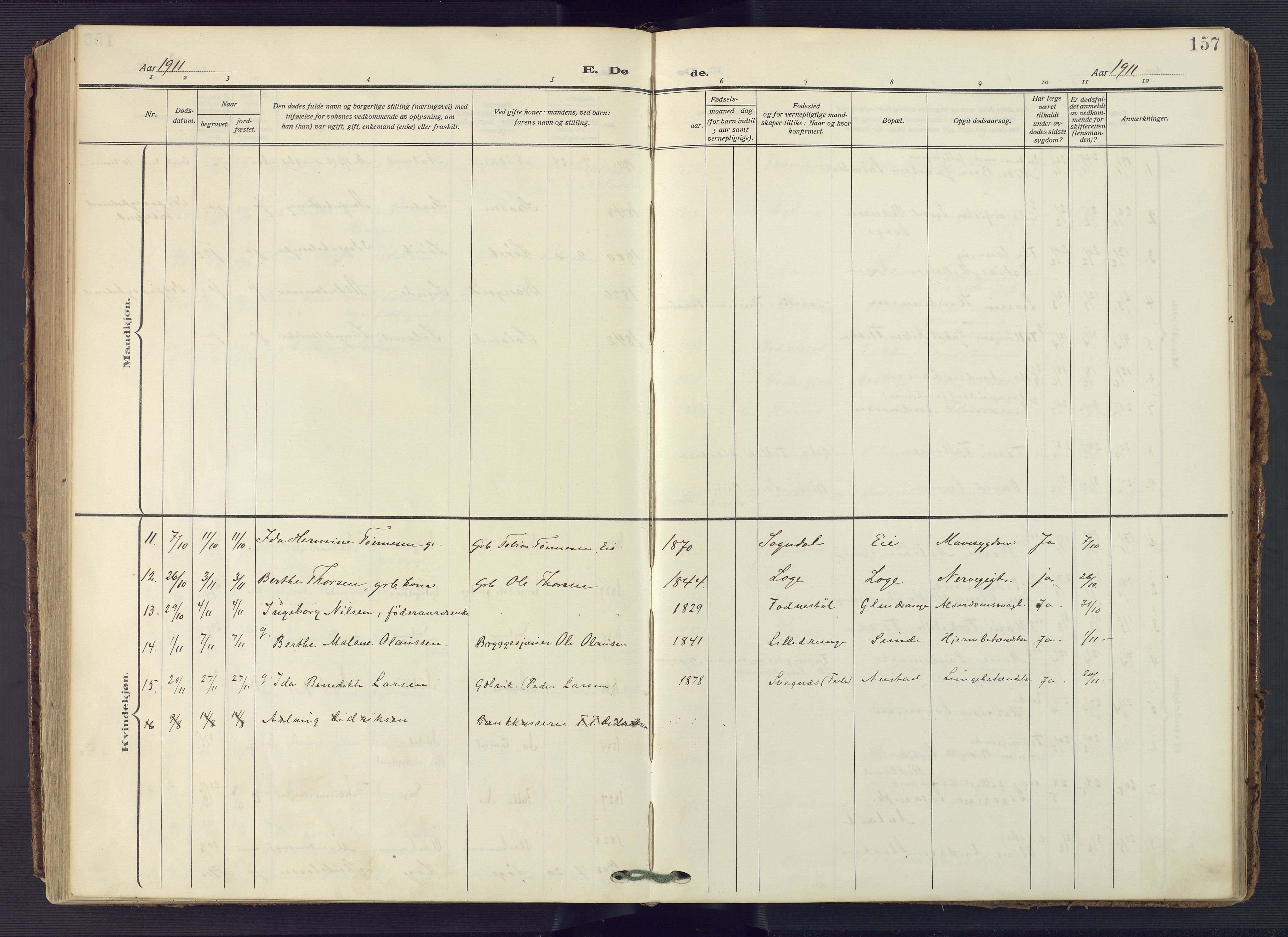 Flekkefjord sokneprestkontor, SAK/1111-0012/F/Fa/Fac/L0010: Parish register (official) no. A 10, 1910-1927, p. 157