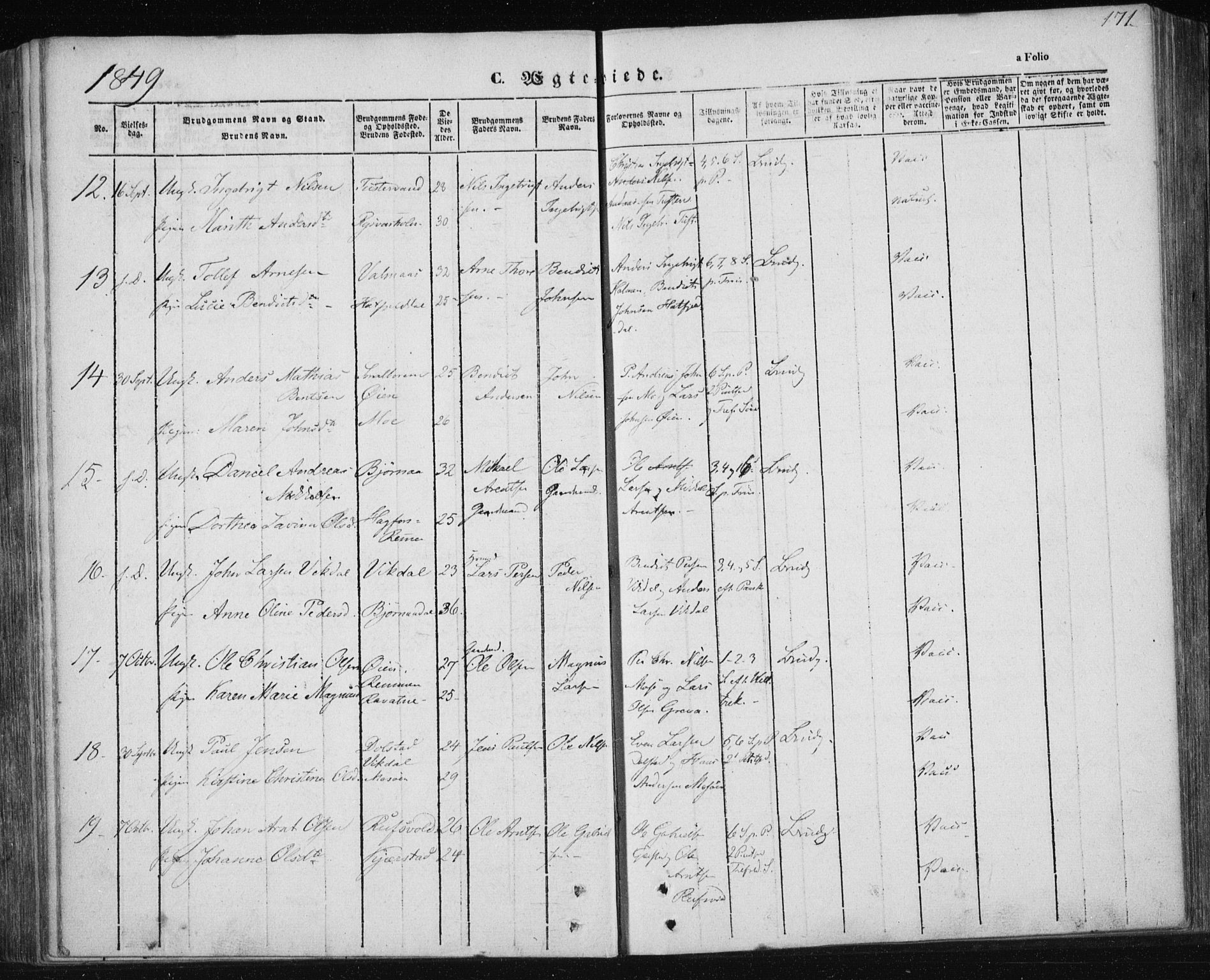 Ministerialprotokoller, klokkerbøker og fødselsregistre - Nordland, AV/SAT-A-1459/820/L0291: Parish register (official) no. 820A12, 1846-1854, p. 171