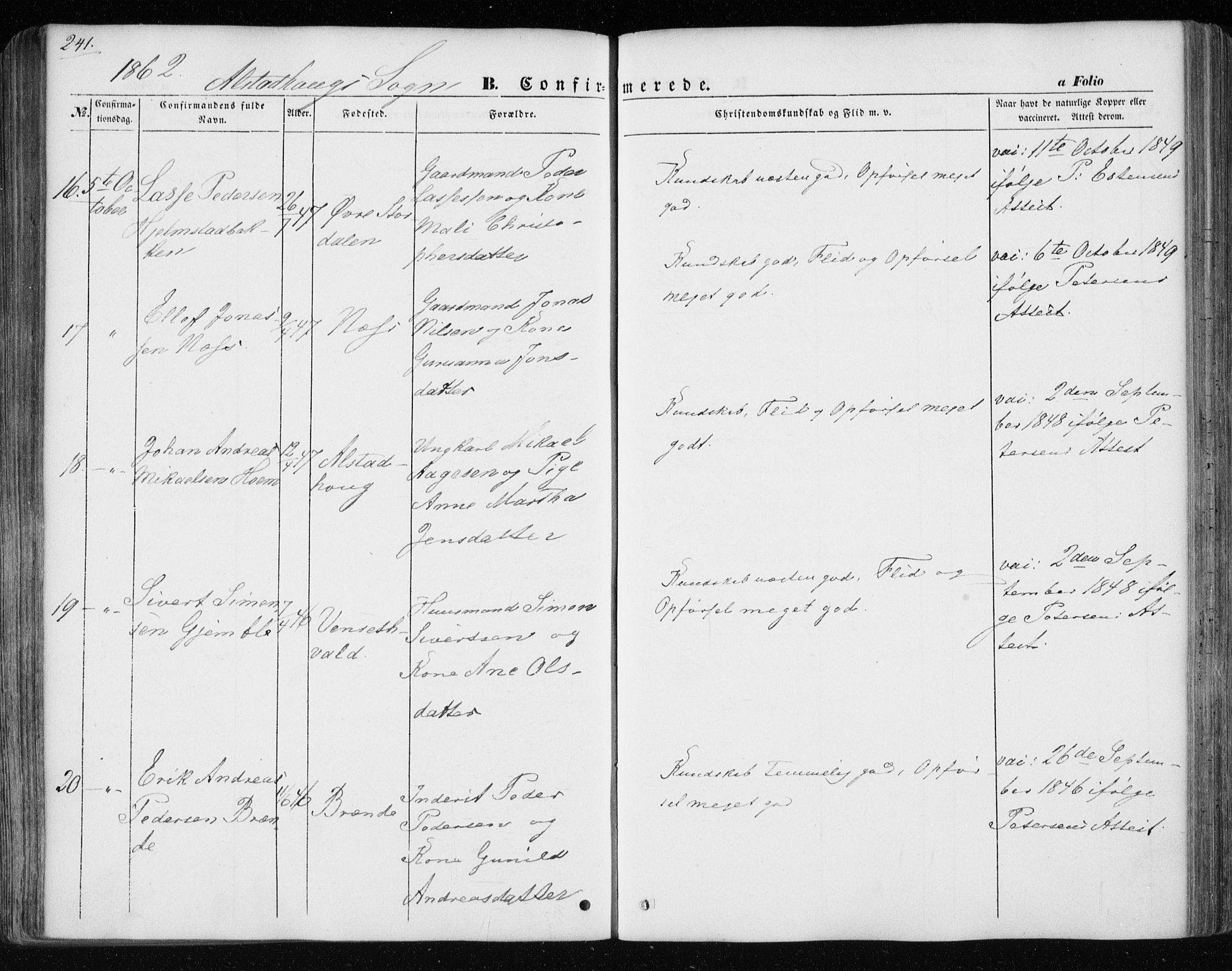 Ministerialprotokoller, klokkerbøker og fødselsregistre - Nord-Trøndelag, AV/SAT-A-1458/717/L0154: Parish register (official) no. 717A07 /1, 1850-1862, p. 241