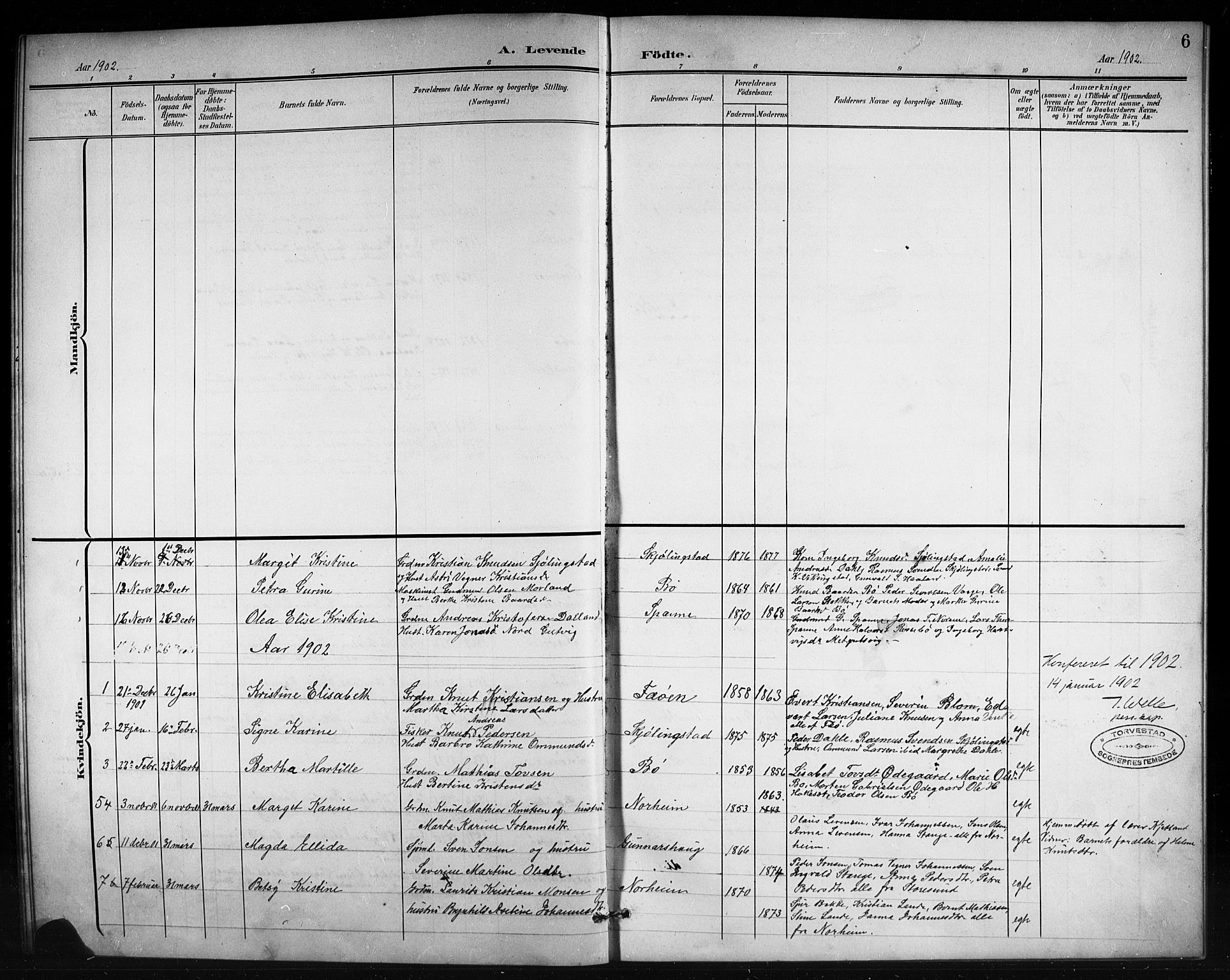 Torvastad sokneprestkontor, AV/SAST-A -101857/H/Ha/Hab/L0008: Parish register (copy) no. B 8, 1901-1924, p. 6