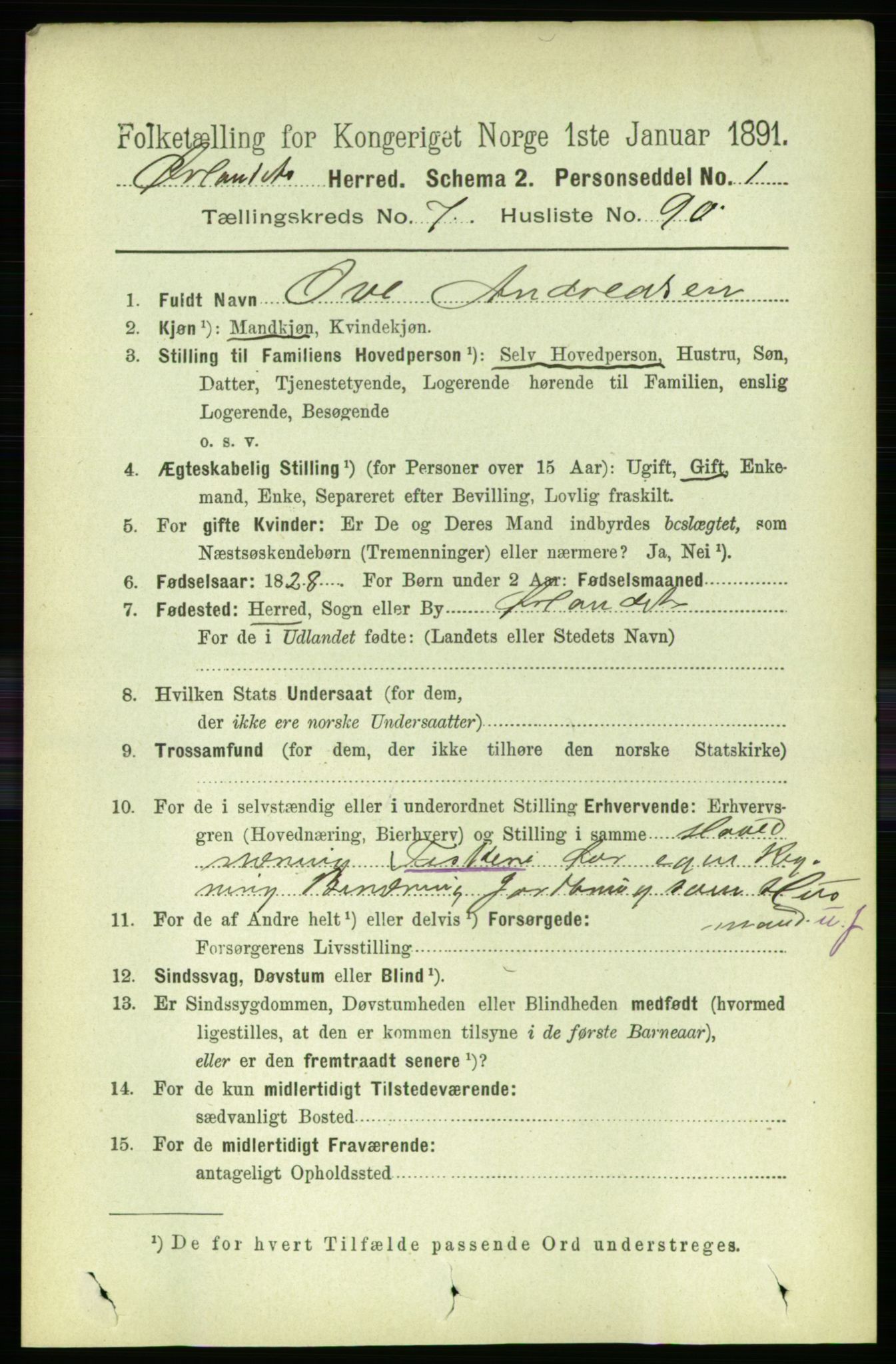 RA, 1891 census for 1621 Ørland, 1891, p. 3012