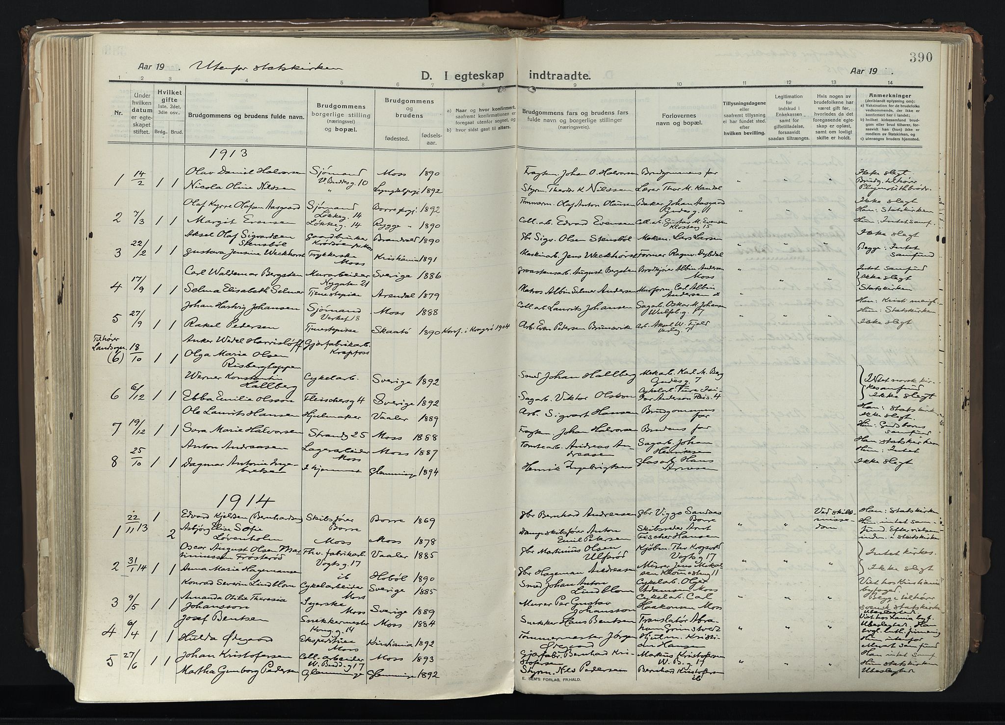 Moss prestekontor Kirkebøker, AV/SAO-A-2003/F/Fb/L0005: Parish register (official) no. II 5, 1913-1923, p. 390