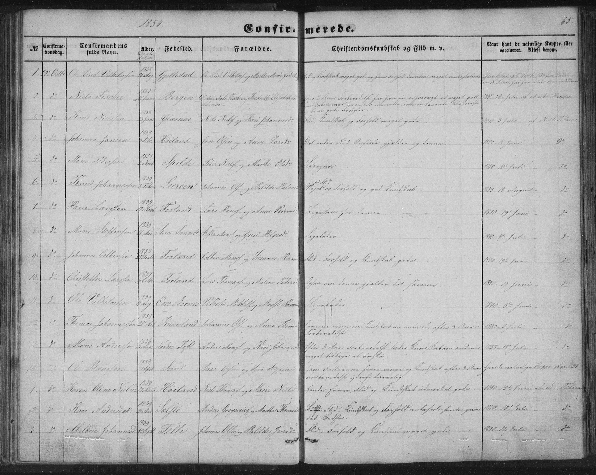Sund sokneprestembete, SAB/A-99930: Parish register (copy) no. B 1, 1852-1873, p. 65