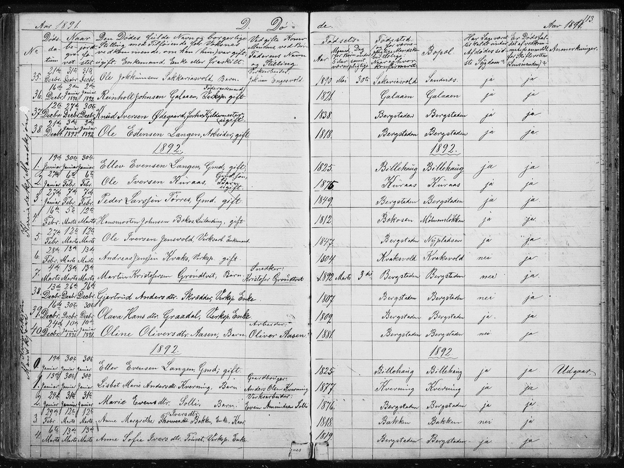 Ministerialprotokoller, klokkerbøker og fødselsregistre - Sør-Trøndelag, SAT/A-1456/681/L0940: Parish register (copy) no. 681C04, 1880-1895, p. 113