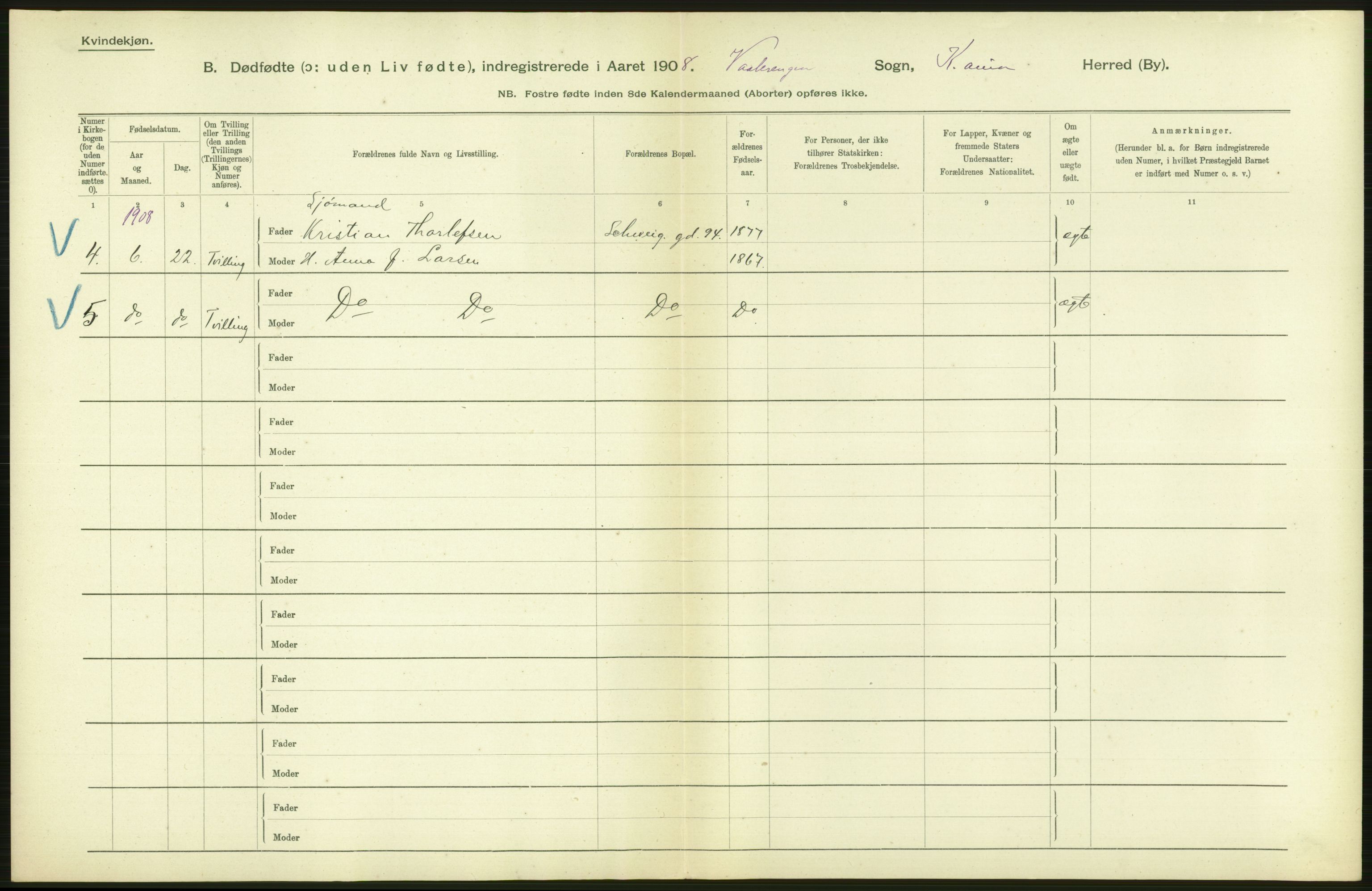 Statistisk sentralbyrå, Sosiodemografiske emner, Befolkning, AV/RA-S-2228/D/Df/Dfa/Dfaf/L0009: Kristiania: Døde, dødfødte., 1908, p. 462