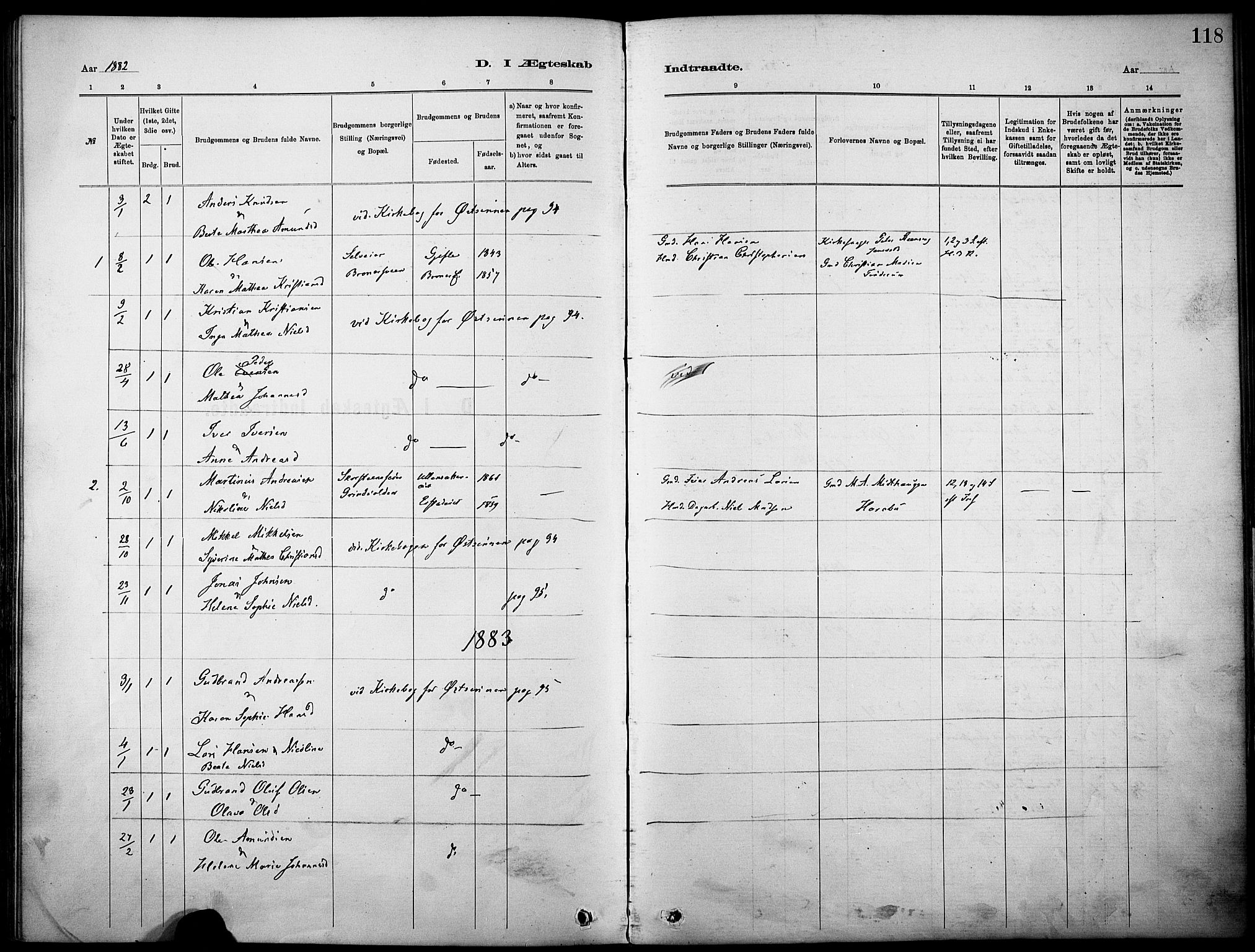 Nordre Land prestekontor, SAH/PREST-124/H/Ha/Haa/L0005: Parish register (official) no. 5, 1882-1903, p. 118