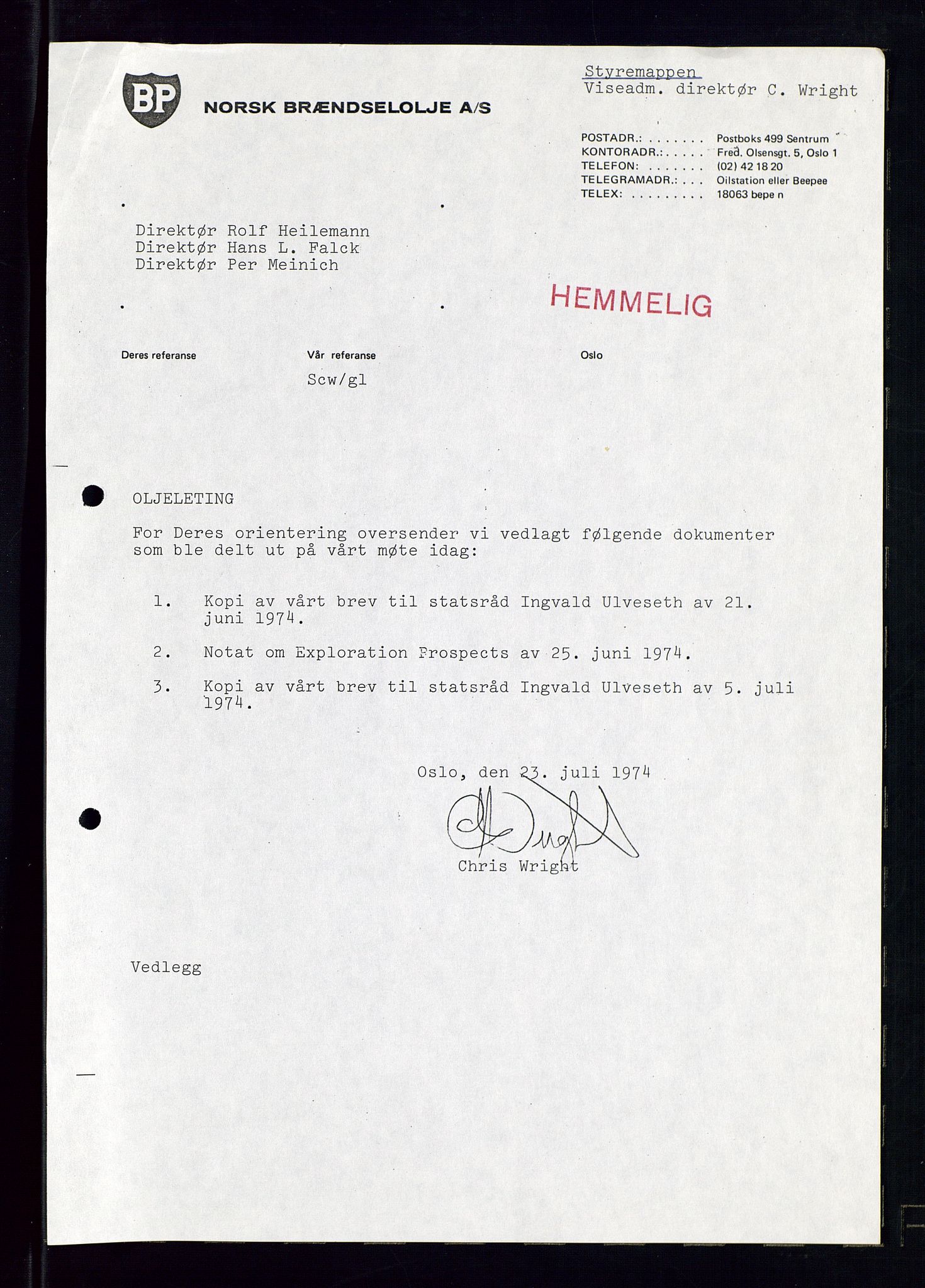 PA 1544 - Norsk Brændselolje A/S, AV/SAST-A-101965/1/A/Ab/L0006/0002: Styremøter  / Styremøter 1974, 1974, p. 27