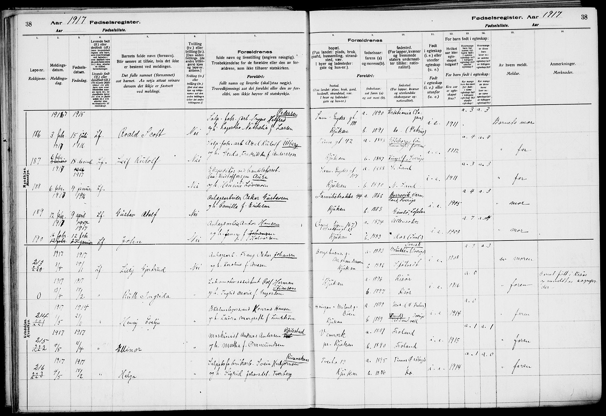 Rjukan kirkebøker, AV/SAKO-A-294/J/Ja/L0001: Birth register no. 1, 1916-1922, p. 38