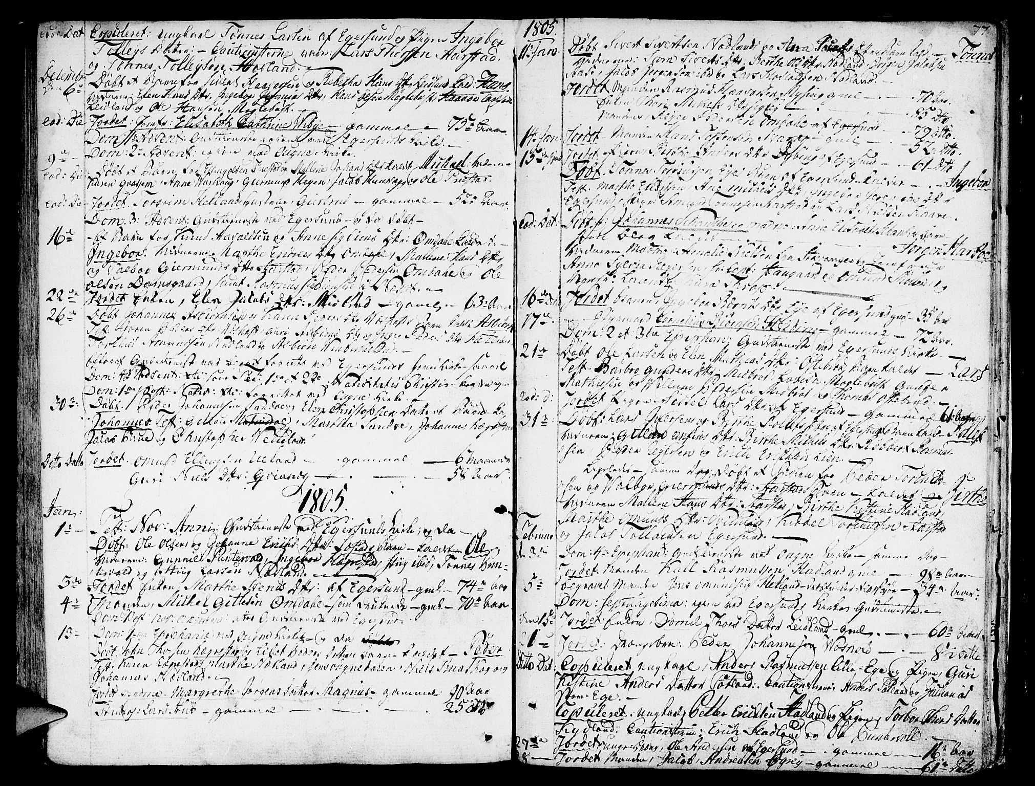 Eigersund sokneprestkontor, SAST/A-101807/S08/L0005: Parish register (official) no. A 5 /1, 1790-1808, p. 77