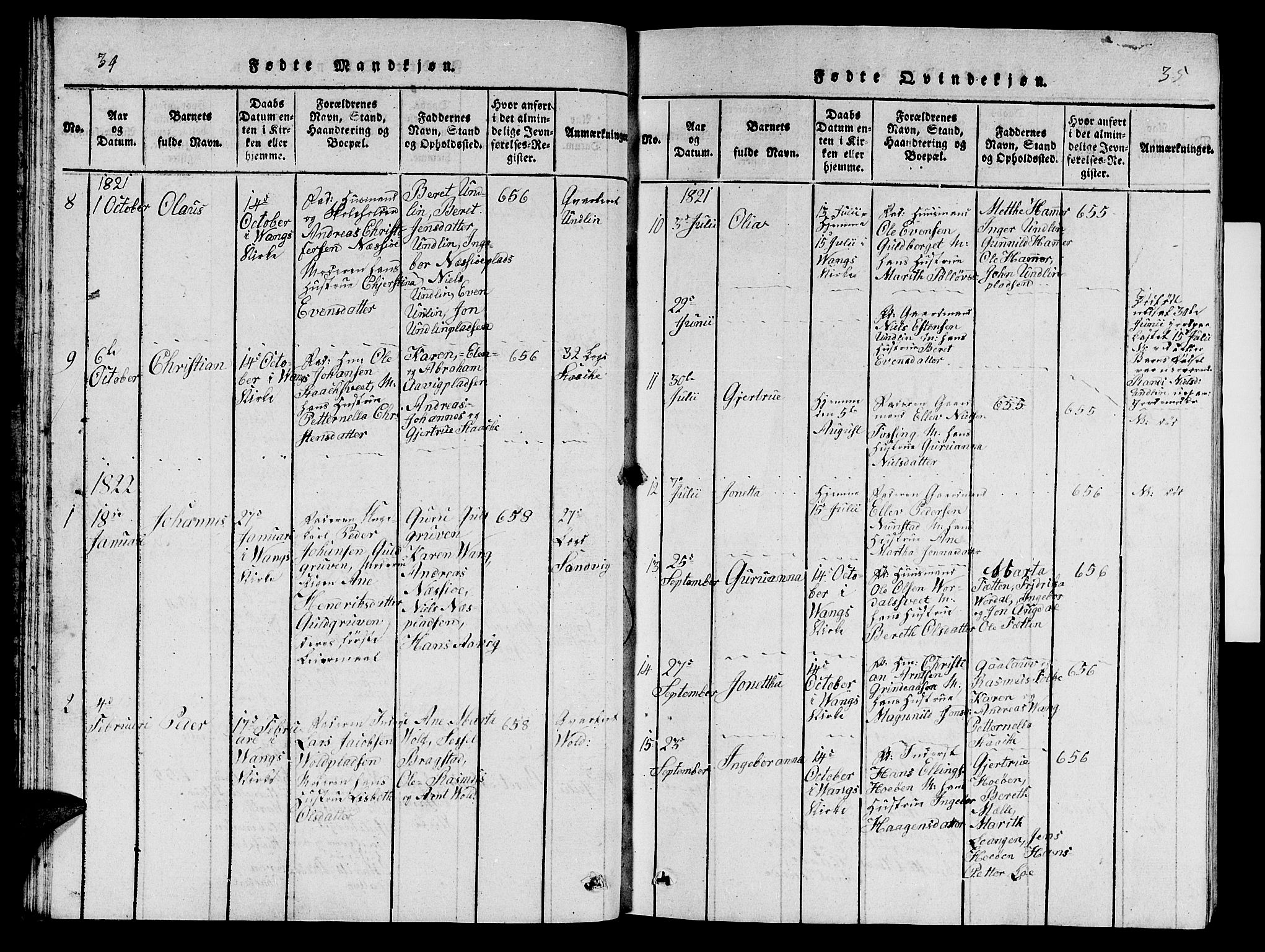 Ministerialprotokoller, klokkerbøker og fødselsregistre - Nord-Trøndelag, SAT/A-1458/714/L0132: Parish register (copy) no. 714C01, 1817-1824, p. 34-35