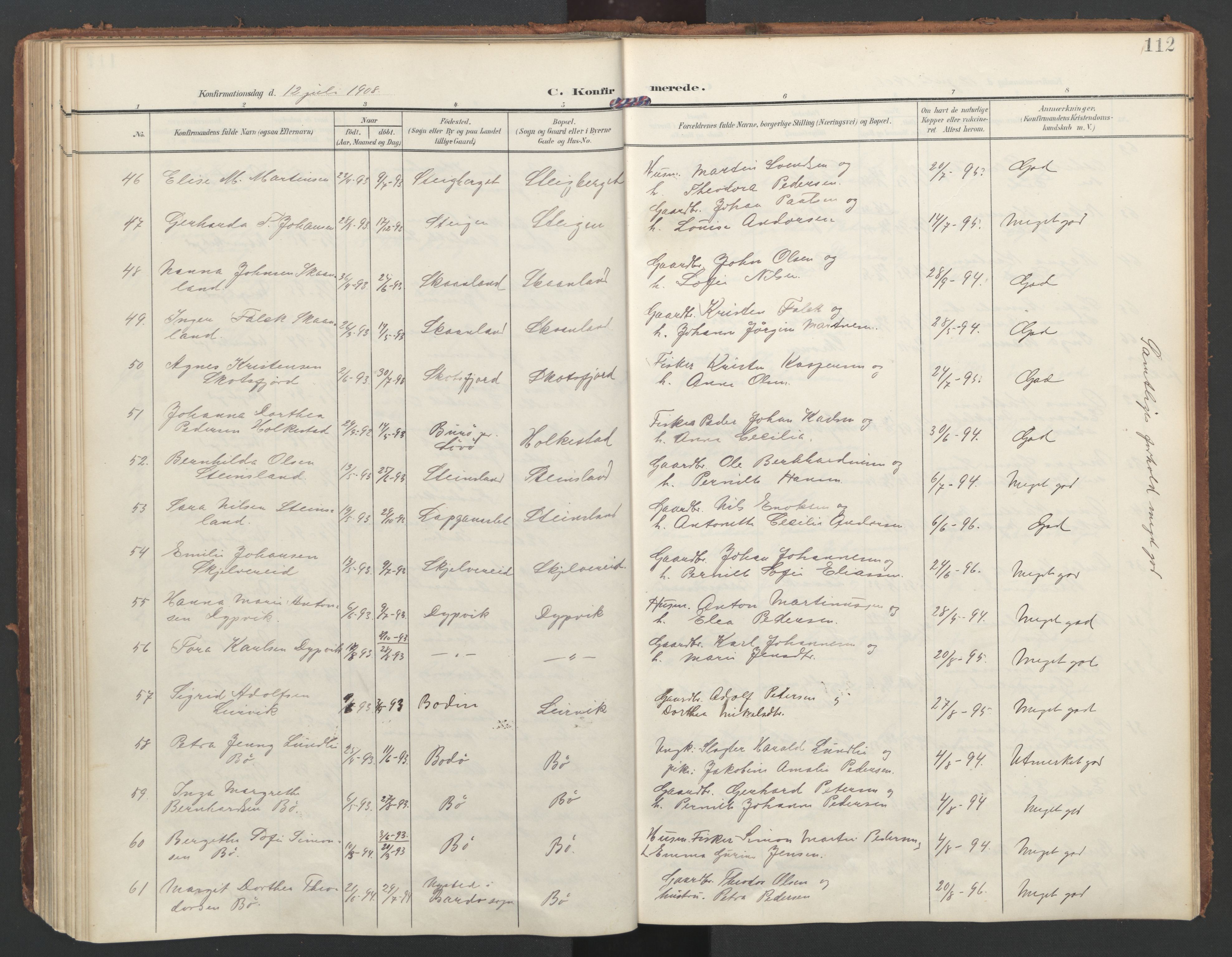 Ministerialprotokoller, klokkerbøker og fødselsregistre - Nordland, AV/SAT-A-1459/855/L0805: Parish register (official) no. 855A13, 1906-1920, p. 112