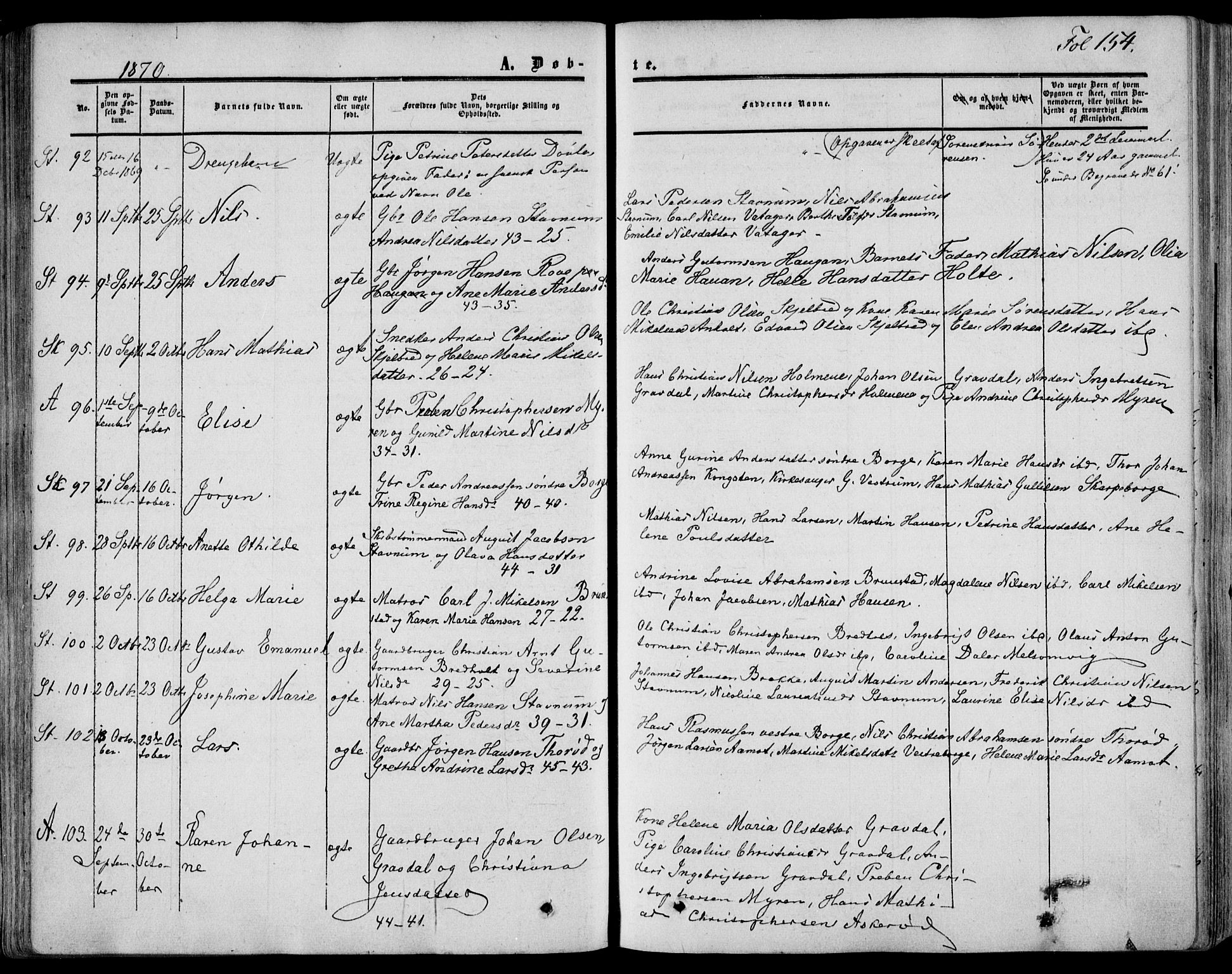 Stokke kirkebøker, AV/SAKO-A-320/F/Fa/L0008: Parish register (official) no. I 8, 1858-1871, p. 154