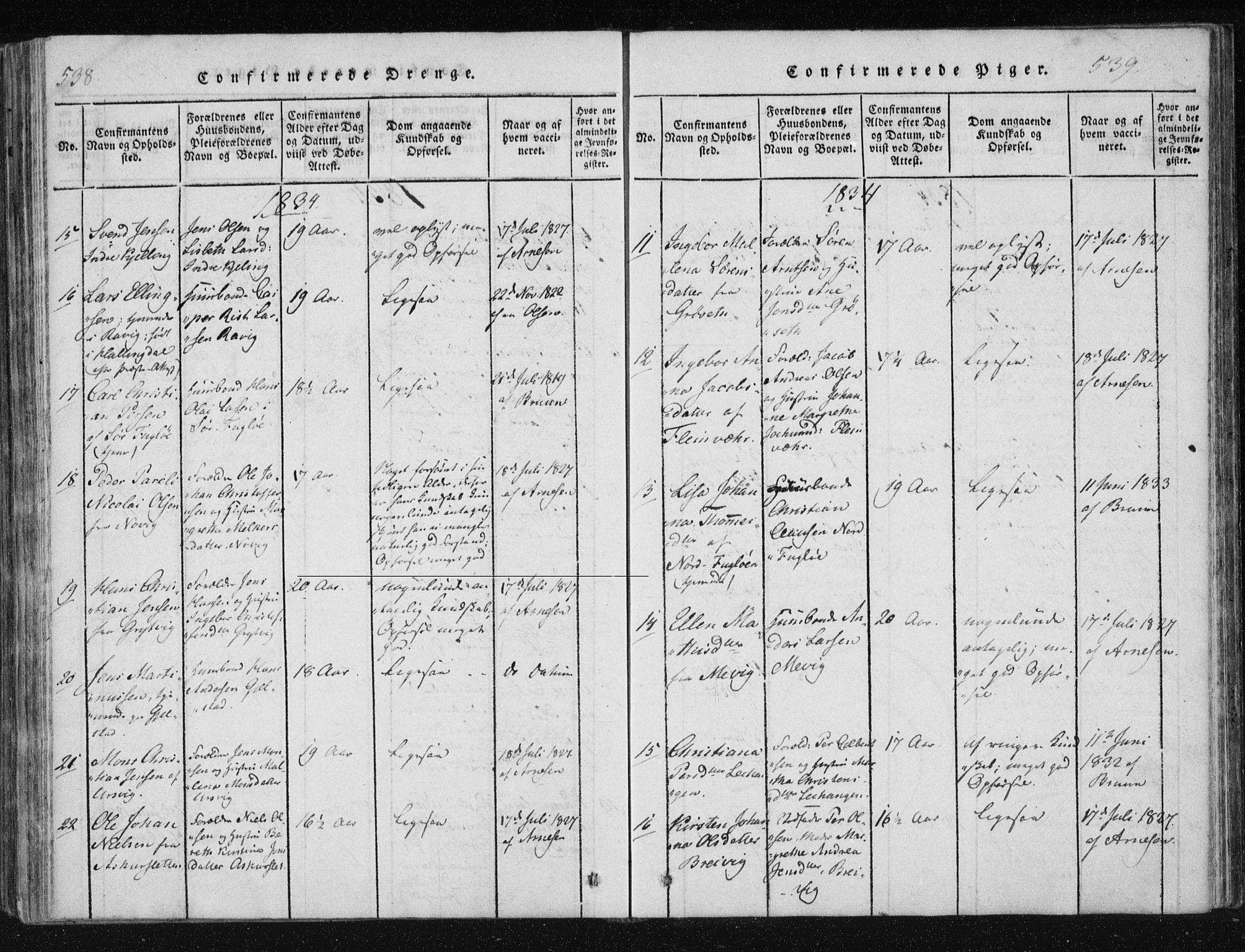 Ministerialprotokoller, klokkerbøker og fødselsregistre - Nordland, SAT/A-1459/805/L0096: Parish register (official) no. 805A03, 1820-1837, p. 538-539