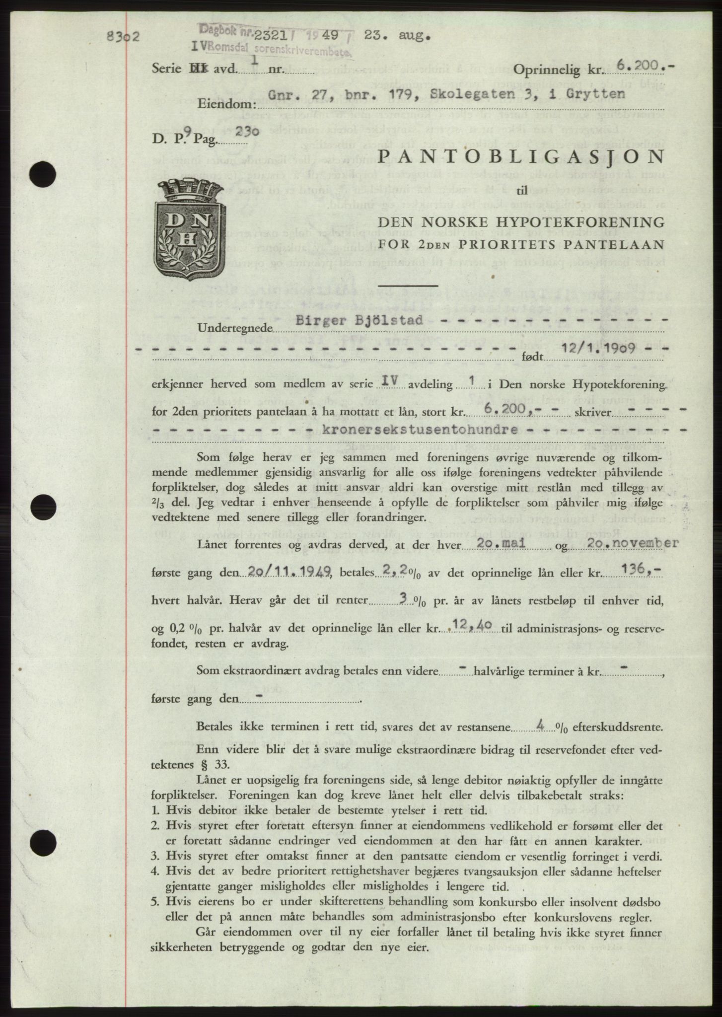 Romsdal sorenskriveri, AV/SAT-A-4149/1/2/2C: Mortgage book no. B4, 1948-1949, Diary no: : 2321/1949