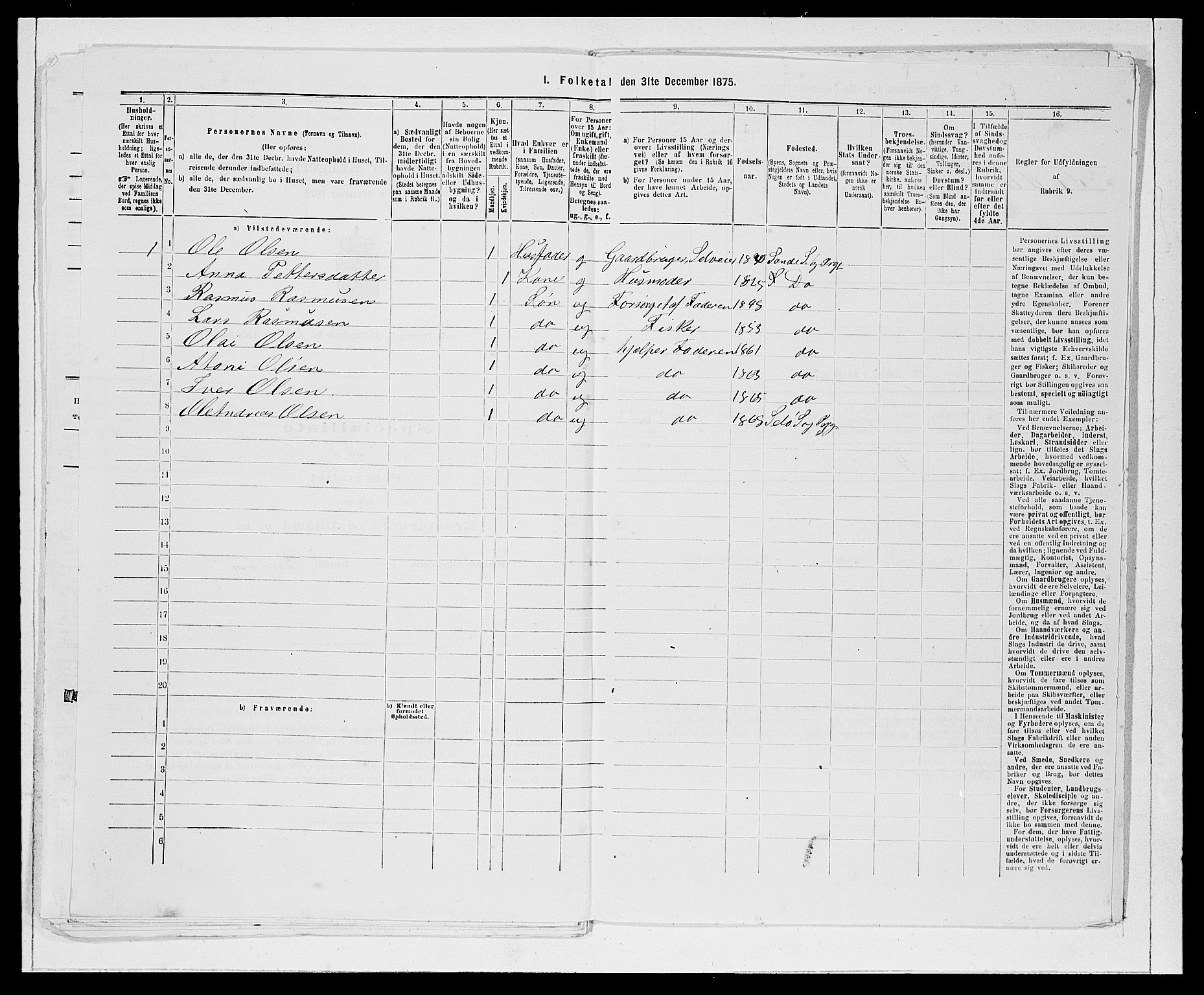 SAB, 1875 Census for 1441P Selje, 1875, p. 1503