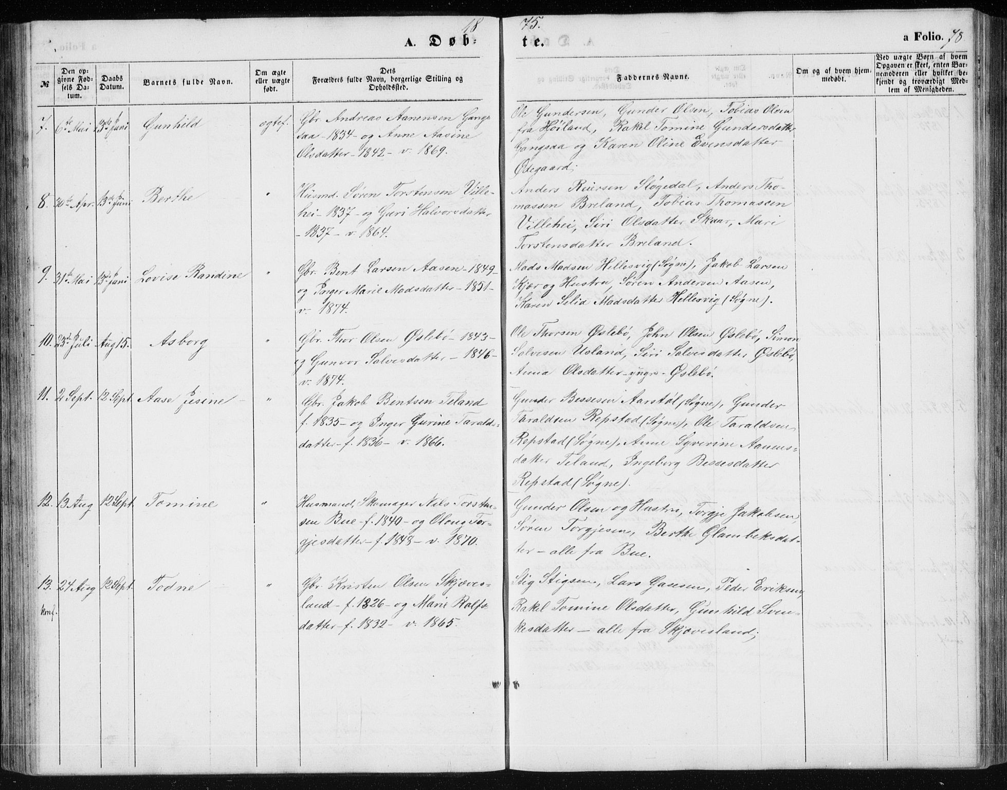 Holum sokneprestkontor, AV/SAK-1111-0022/F/Fb/Fbc/L0002: Parish register (copy) no. B 2, 1860-1882, p. 78