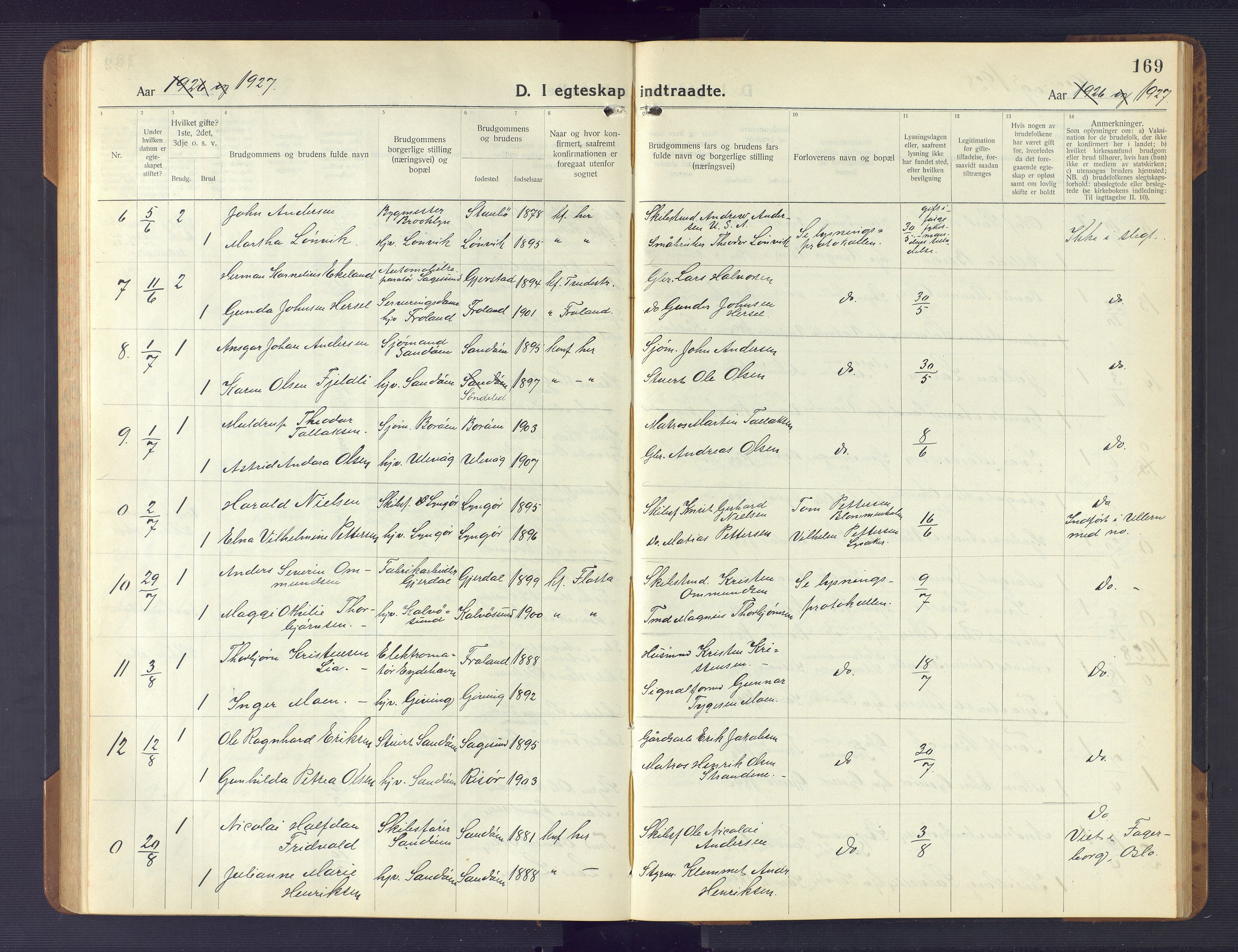 Dypvåg sokneprestkontor, AV/SAK-1111-0007/F/Fb/Fba/L0015: Parish register (copy) no. B 15, 1922-1949, p. 169