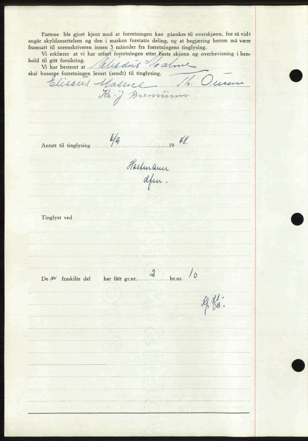 Sør-Gudbrandsdal tingrett, SAH/TING-004/H/Hb/Hbd/L0022: Mortgage book no. A22, 1948-1948, Diary no: : 2040/1948