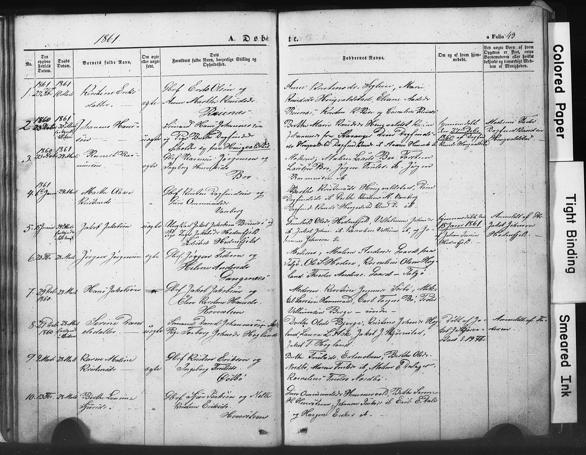 Rennesøy sokneprestkontor, SAST/A -101827/H/Ha/Hab/L0002: Parish register (copy) no. B 2, 1852-1880, p. 43