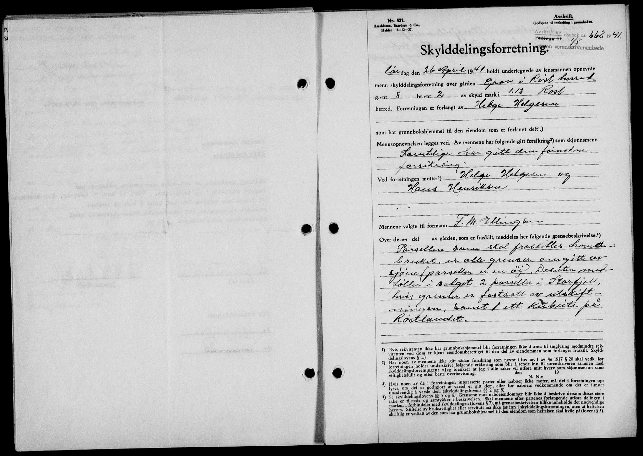 Lofoten sorenskriveri, SAT/A-0017/1/2/2C/L0008a: Mortgage book no. 8a, 1940-1941, Diary no: : 662/1941