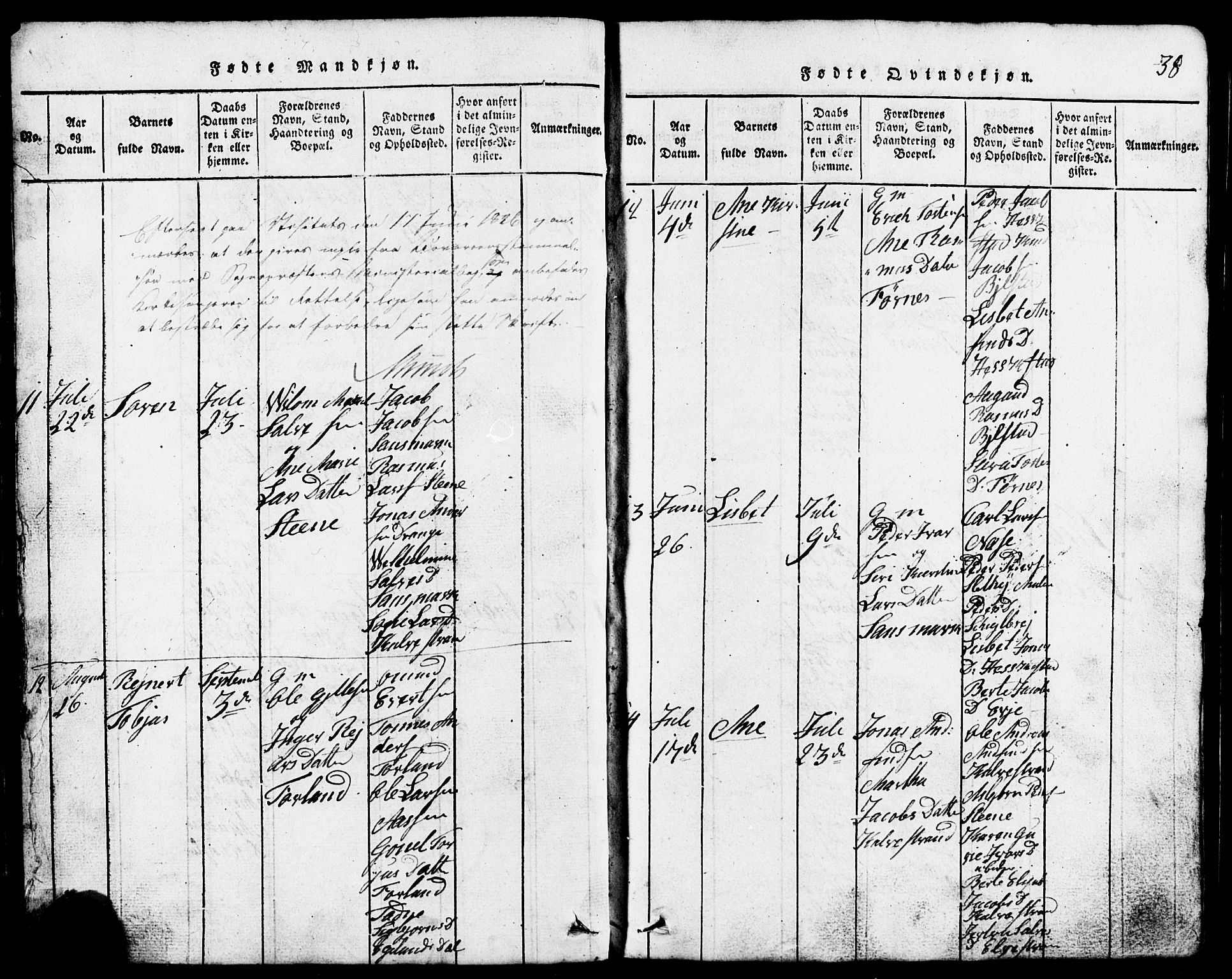 Lund sokneprestkontor, AV/SAST-A-101809/S07/L0001: Parish register (copy) no. B 1, 1815-1853, p. 38