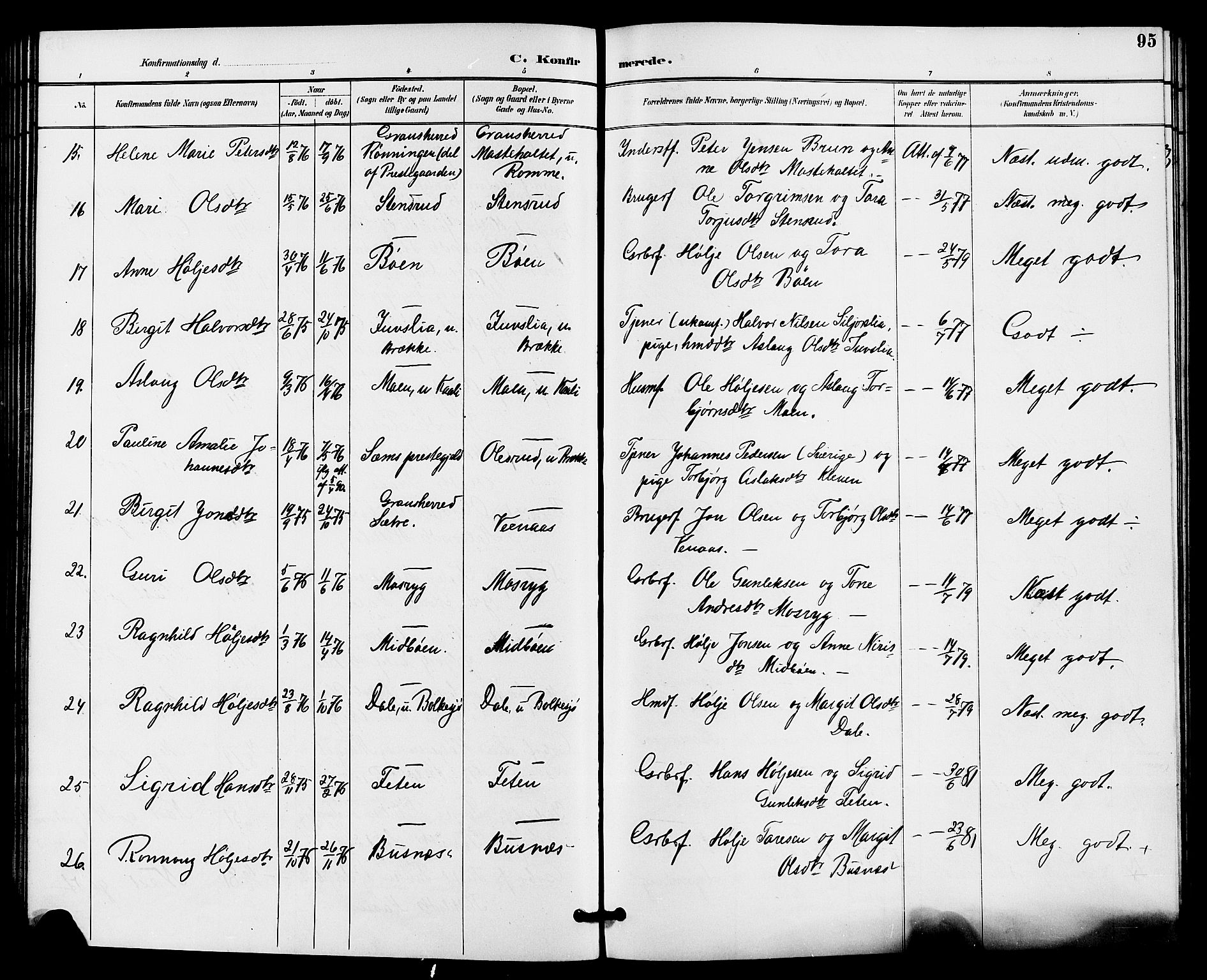 Gransherad kirkebøker, AV/SAKO-A-267/G/Ga/L0003: Parish register (copy) no. I 3, 1887-1915, p. 95