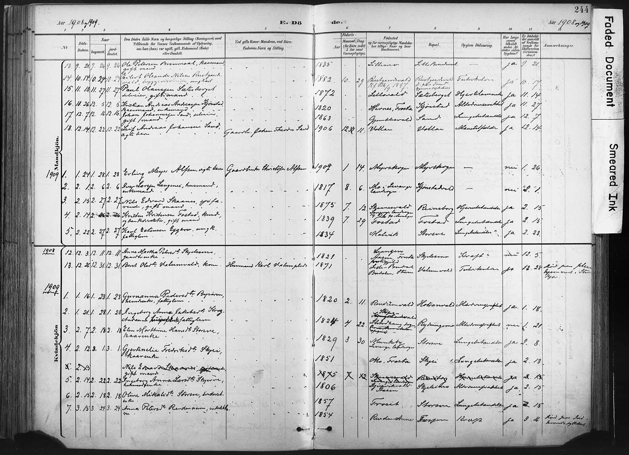 Ministerialprotokoller, klokkerbøker og fødselsregistre - Nord-Trøndelag, SAT/A-1458/717/L0162: Parish register (official) no. 717A12, 1898-1923, p. 244