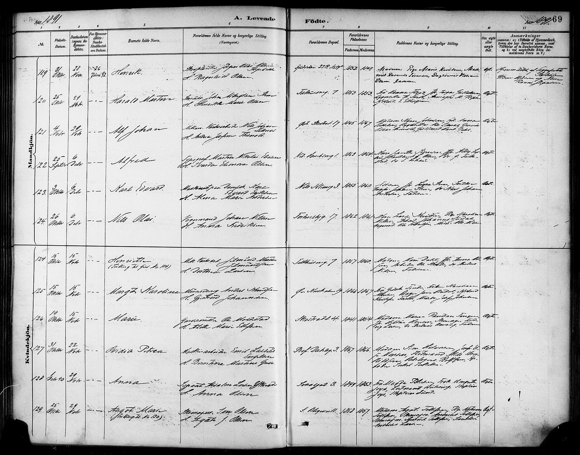 Korskirken sokneprestembete, AV/SAB-A-76101/H/Haa/L0022: Parish register (official) no. B 8, 1889-1899, p. 69