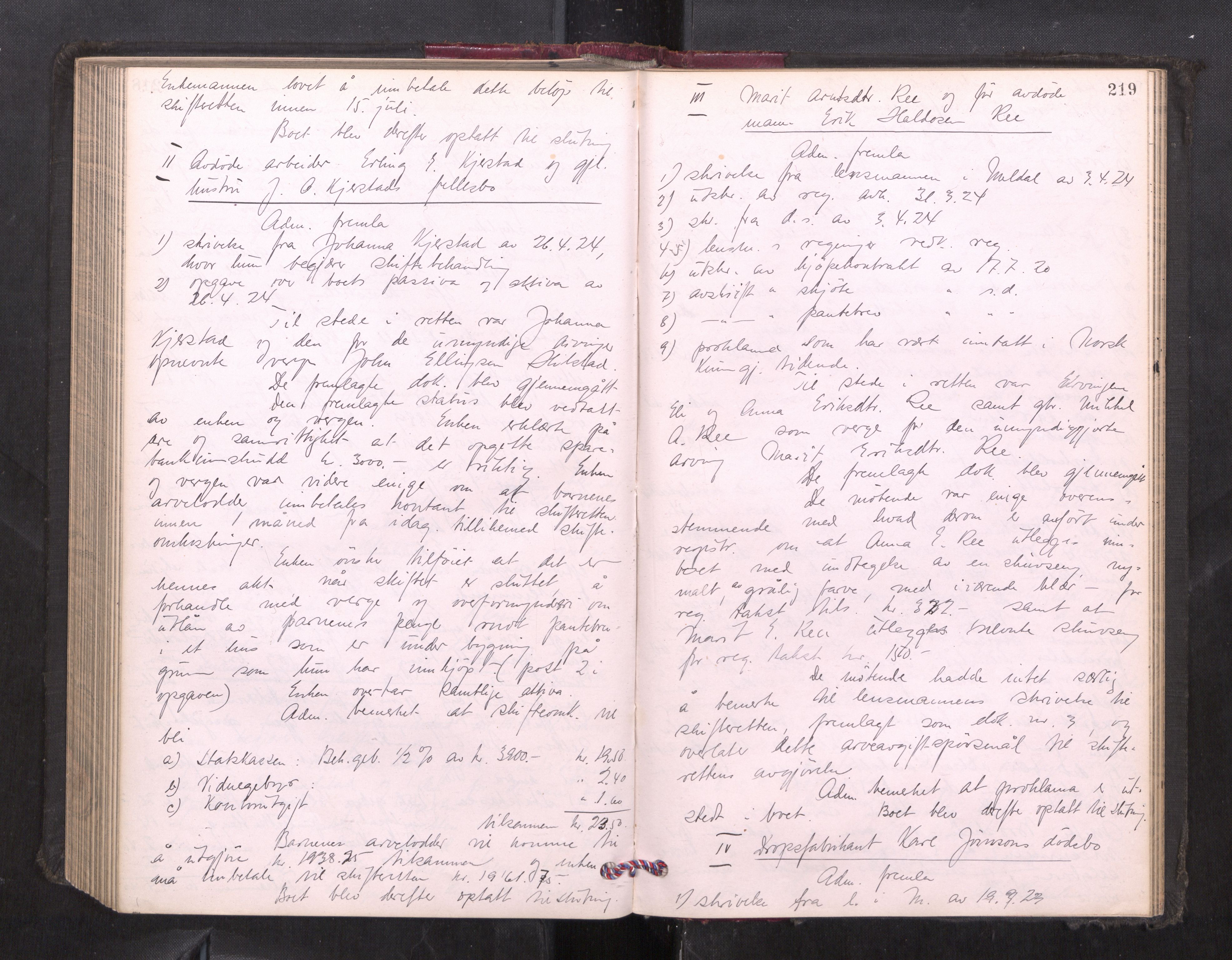 Orkdal sorenskriveri, AV/SAT-A-4169/1/3/3B/L0013: Skiftebehandlingsprotokoll, 1914-1925, p. 218b-219a
