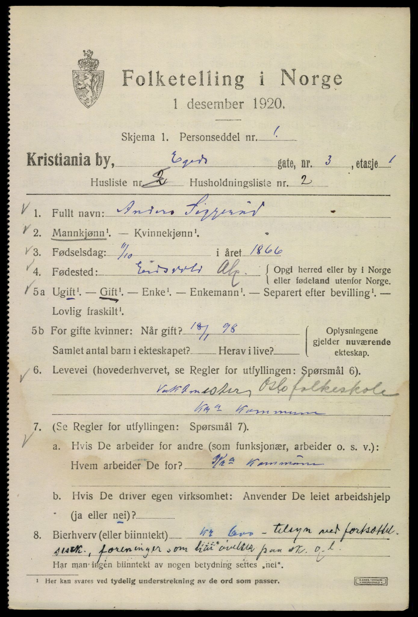 SAO, 1920 census for Kristiania, 1920, p. 209849