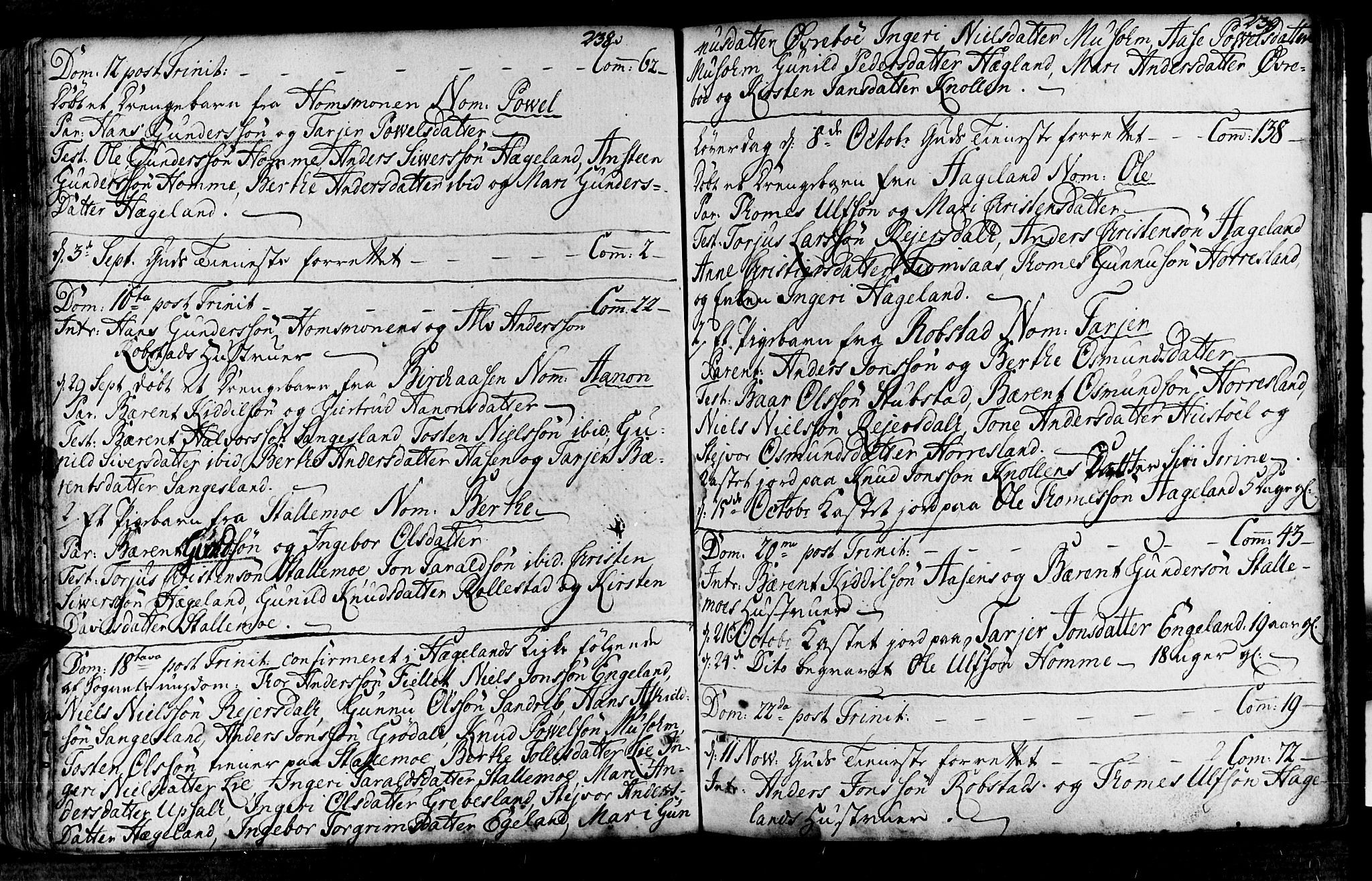 Vennesla sokneprestkontor, AV/SAK-1111-0045/Fa/Fac/L0001: Parish register (official) no. A 1, 1743-1784, p. 238-239