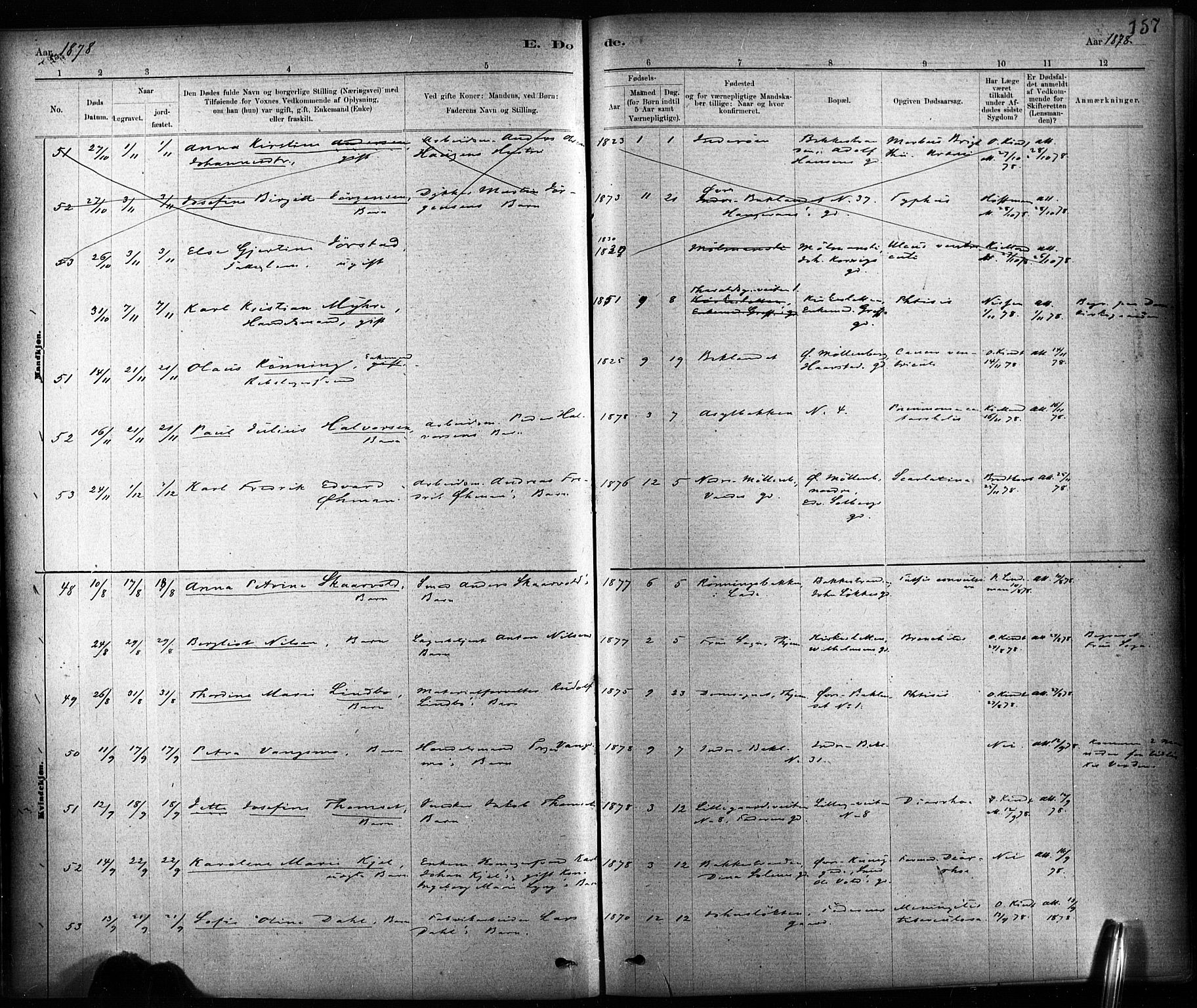 Ministerialprotokoller, klokkerbøker og fødselsregistre - Sør-Trøndelag, AV/SAT-A-1456/604/L0189: Parish register (official) no. 604A10, 1878-1892, p. 157