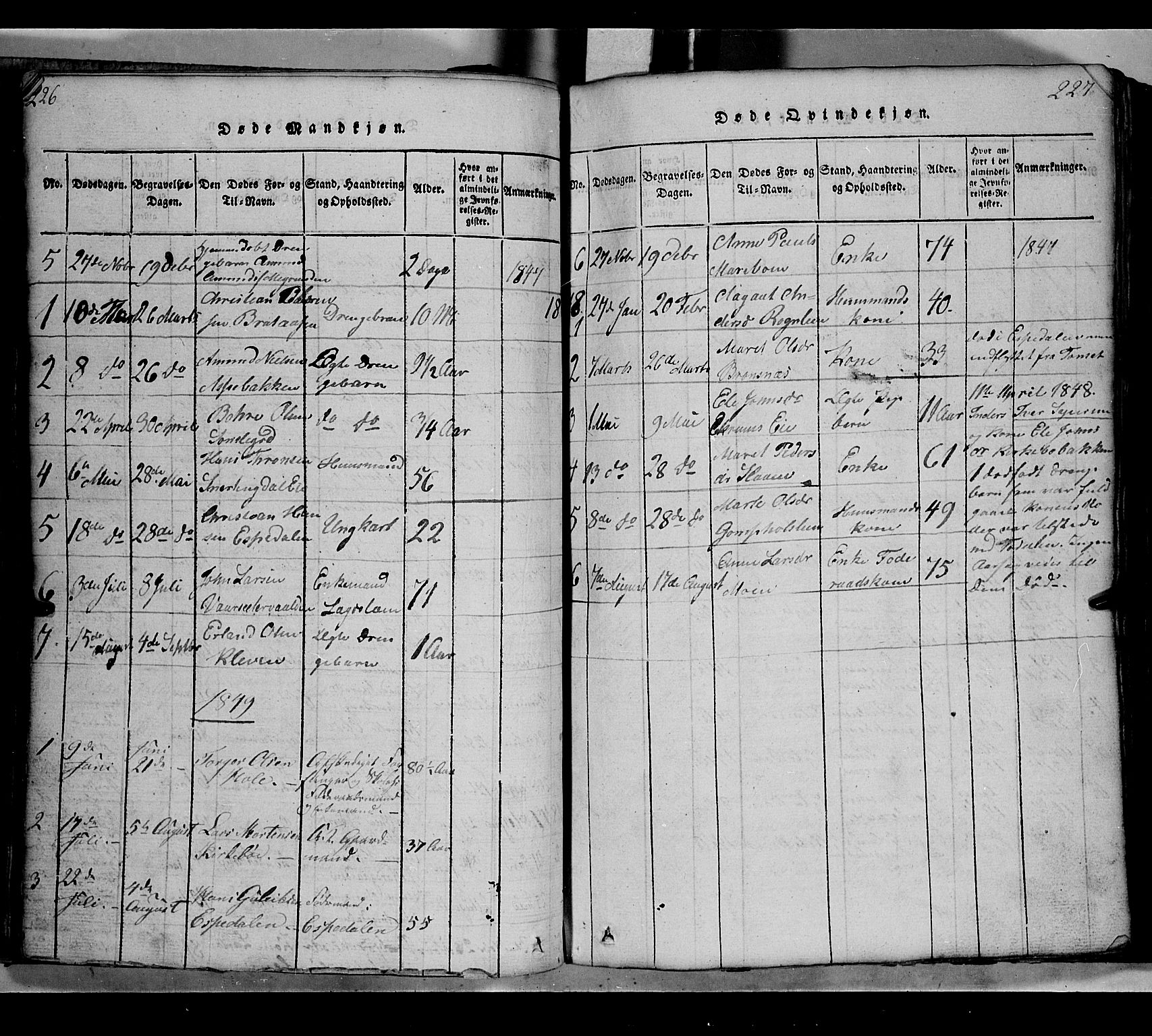 Gausdal prestekontor, SAH/PREST-090/H/Ha/Hab/L0002: Parish register (copy) no. 2, 1818-1874, p. 226-227