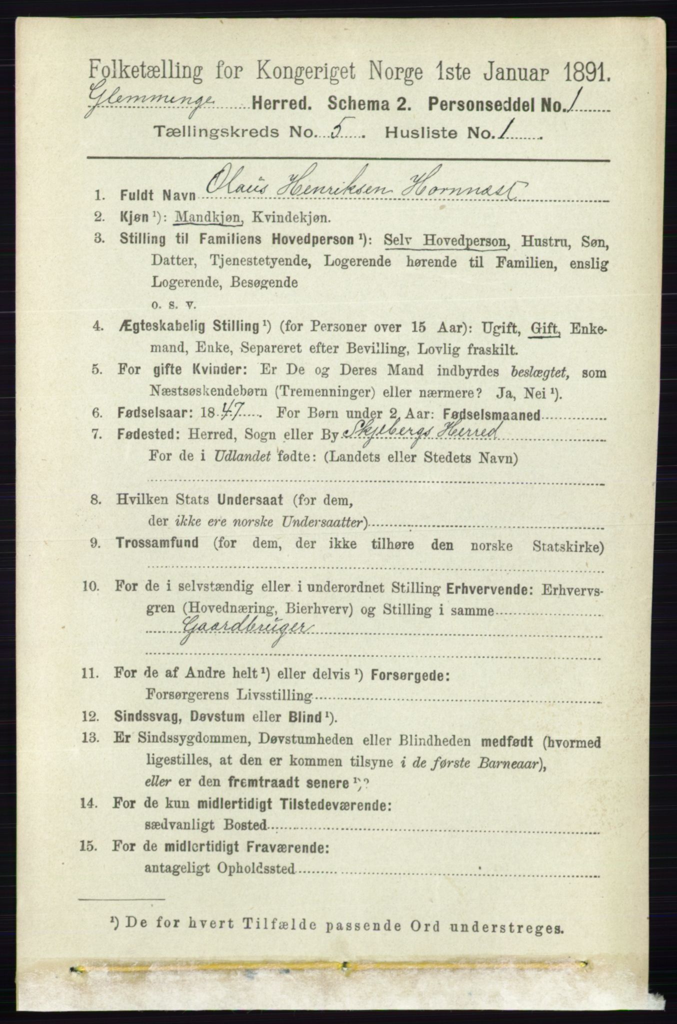 RA, 1891 census for 0132 Glemmen, 1891, p. 6048