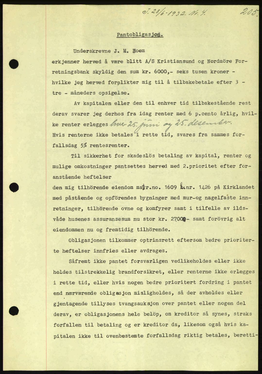 Kristiansund byfogd, AV/SAT-A-4587/A/27: Mortgage book no. 26, 1931-1933, Deed date: 28.06.1932