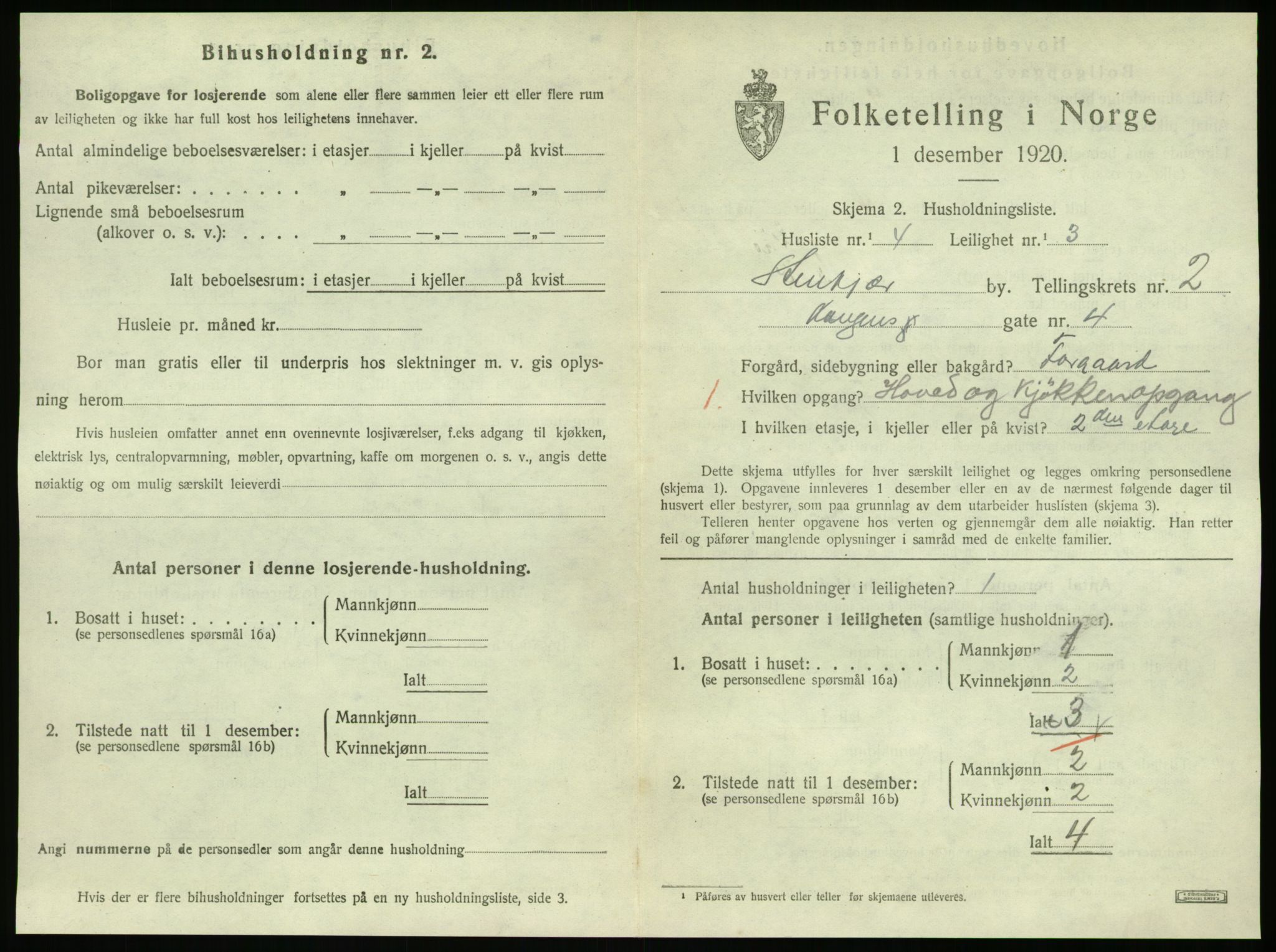 SAT, 1920 census for Steinkjer, 1920, p. 1454