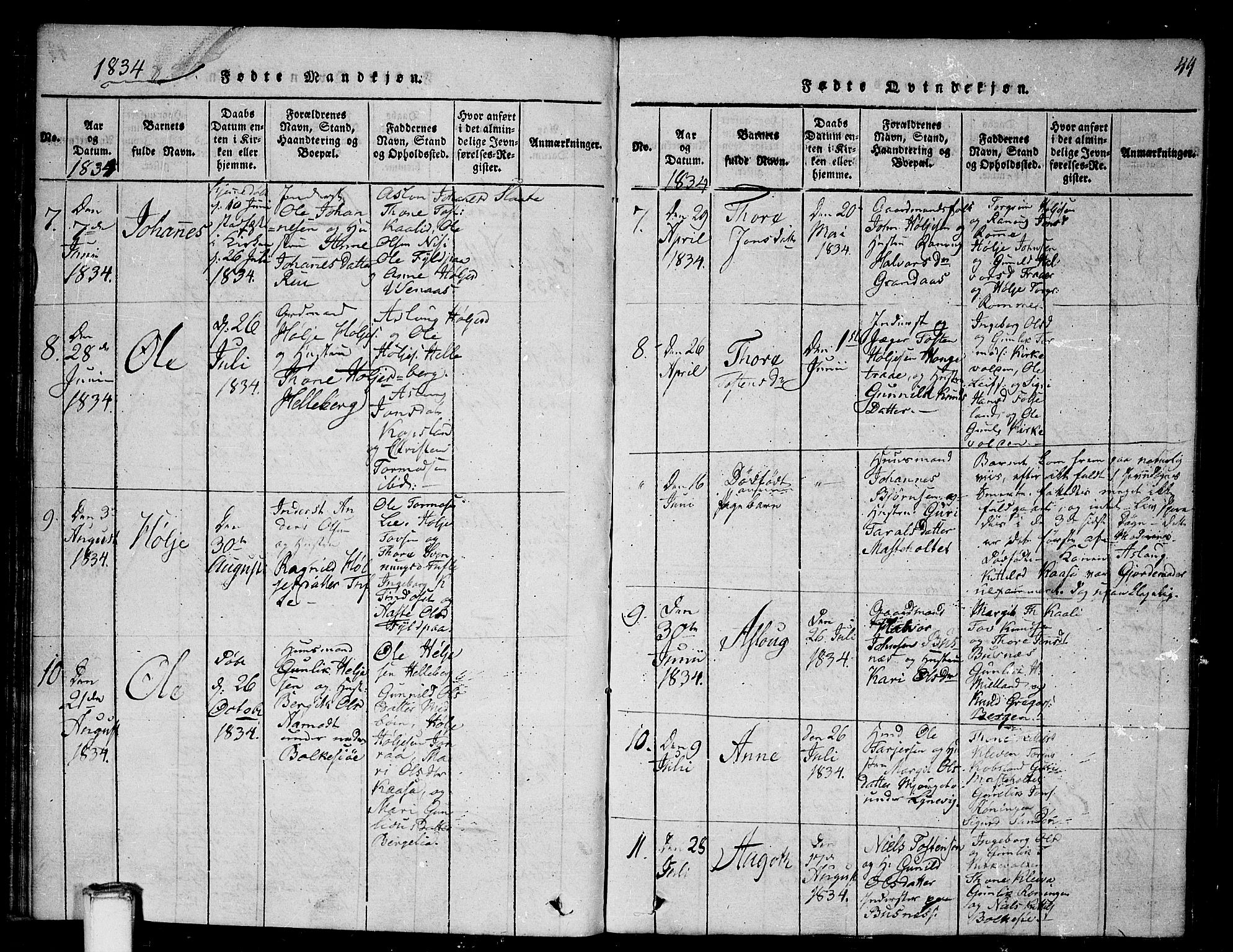 Gransherad kirkebøker, AV/SAKO-A-267/G/Ga/L0001: Parish register (copy) no. I 1, 1815-1842, p. 44