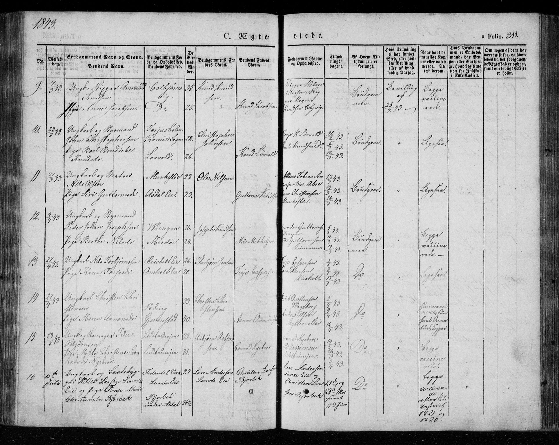 Øyestad sokneprestkontor, AV/SAK-1111-0049/F/Fa/L0014: Parish register (official) no. A 14, 1843-1856, p. 311