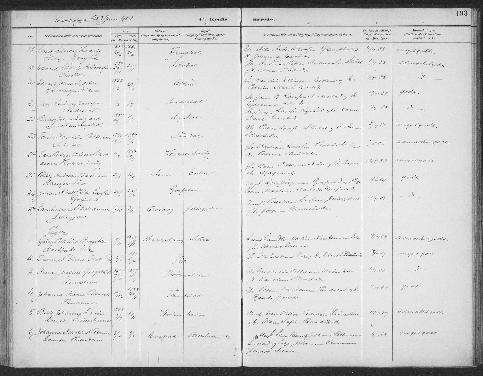 Ministerialprotokoller, klokkerbøker og fødselsregistre - Møre og Romsdal, SAT/A-1454/523/L0335: Parish register (official) no. 523A02, 1891-1911, p. 193