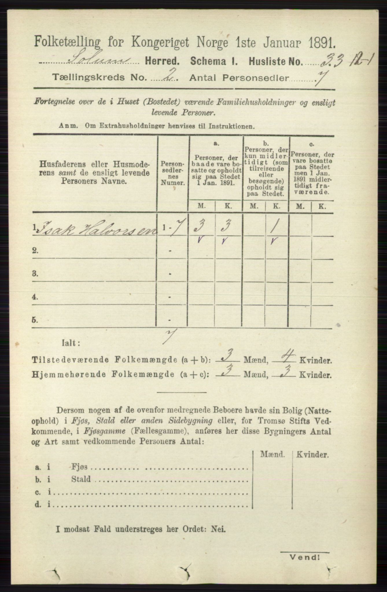 RA, 1891 census for 0818 Solum, 1891, p. 111