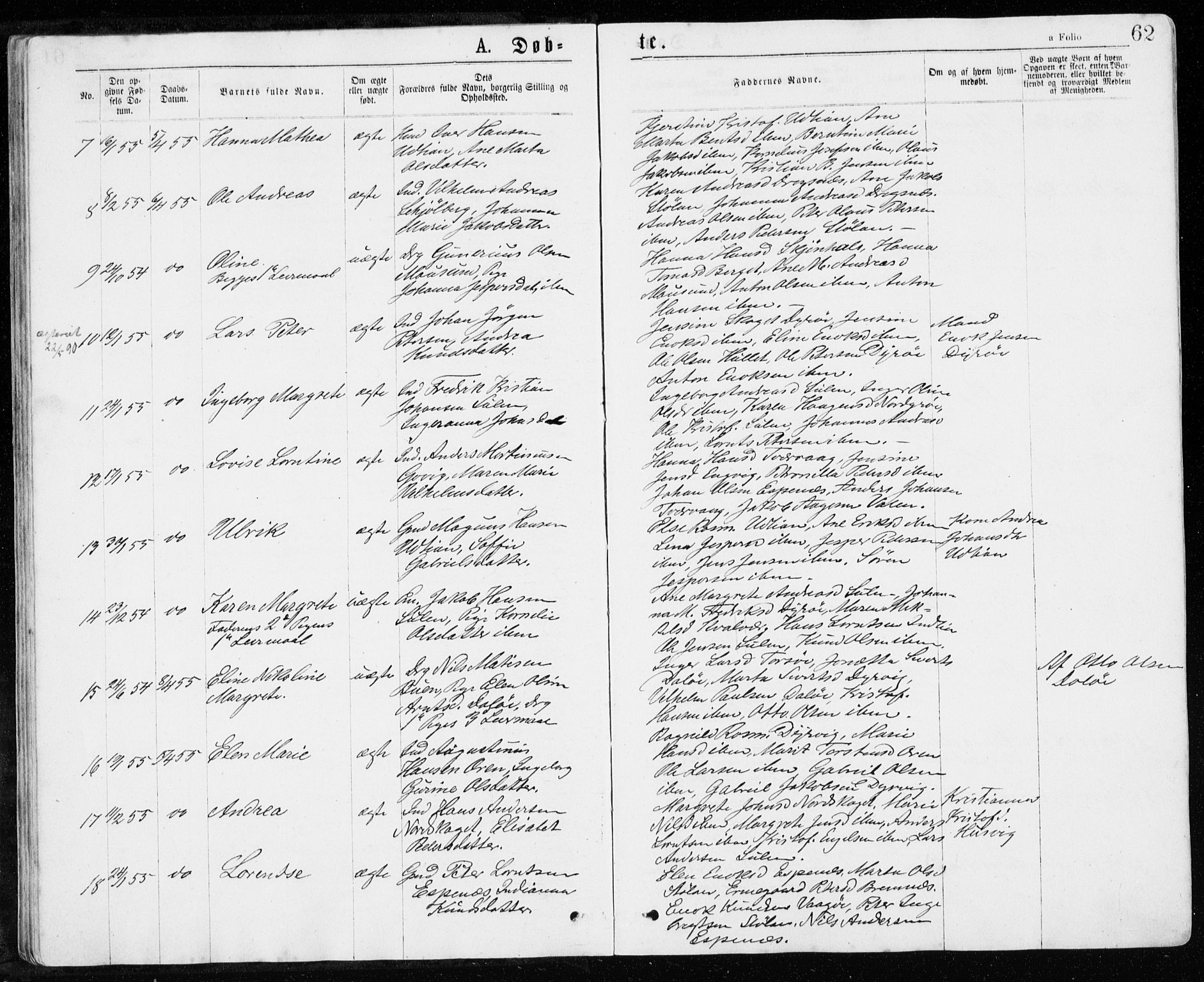 Ministerialprotokoller, klokkerbøker og fødselsregistre - Sør-Trøndelag, SAT/A-1456/640/L0576: Parish register (official) no. 640A01, 1846-1876, p. 62