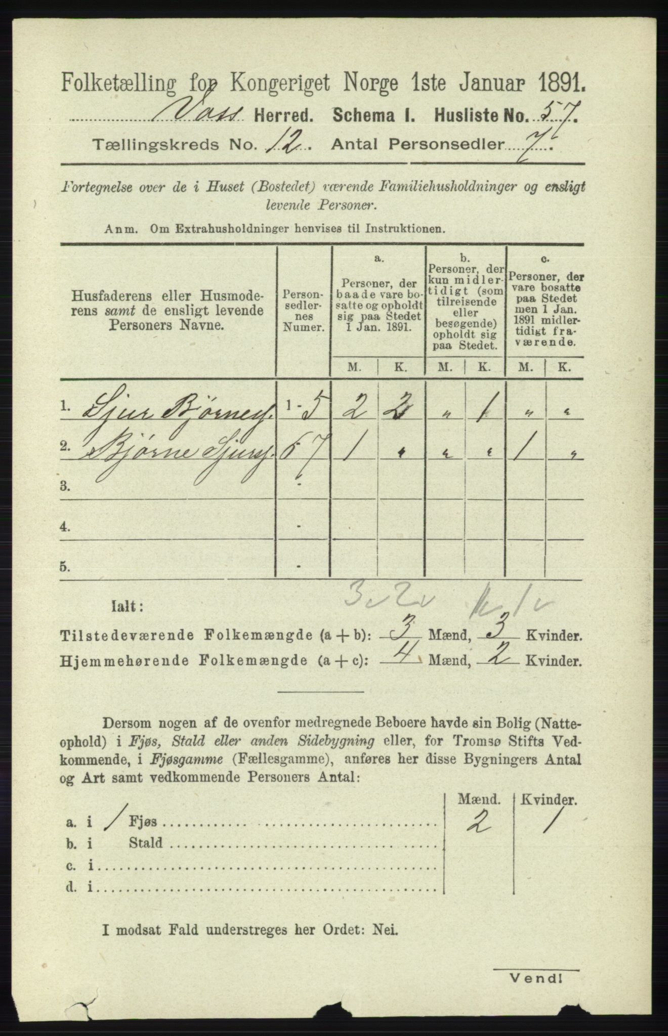 RA, 1891 census for 1235 Voss, 1891, p. 6474