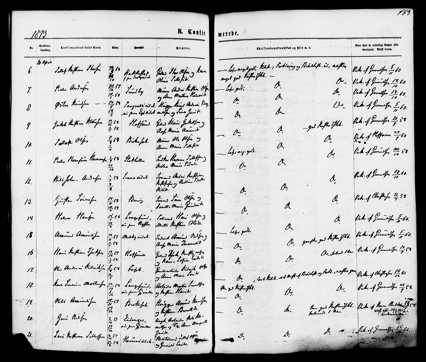 Bamble kirkebøker, AV/SAKO-A-253/F/Fa/L0006: Parish register (official) no. I 6, 1869-1877, p. 183