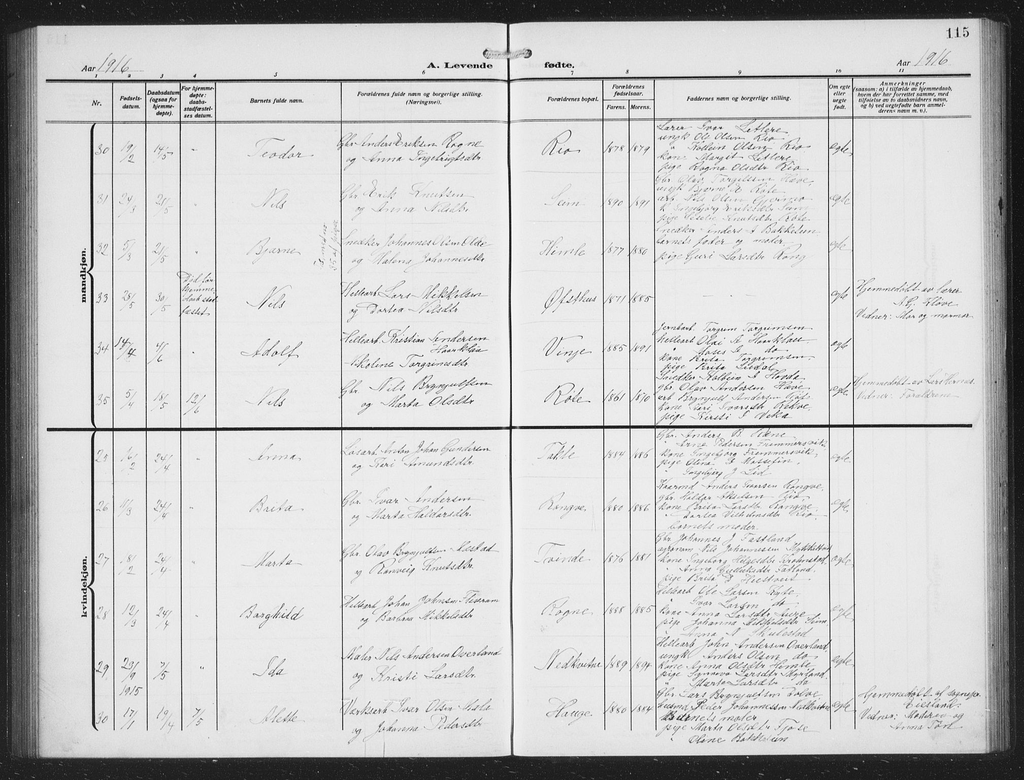 Voss sokneprestembete, AV/SAB-A-79001/H/Hab: Parish register (copy) no. C 3, 1909-1920, p. 115