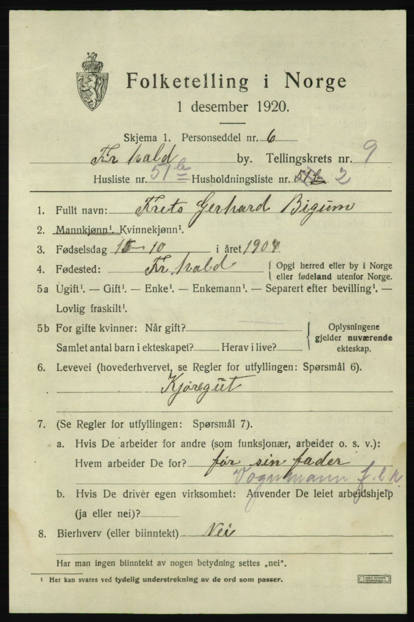 SAO, 1920 census for Fredrikshald, 1920, p. 17195