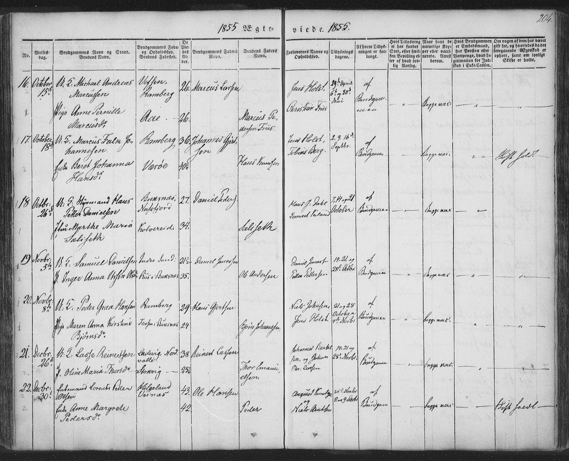 Ministerialprotokoller, klokkerbøker og fødselsregistre - Nordland, AV/SAT-A-1459/885/L1202: Parish register (official) no. 885A03, 1838-1859, p. 204